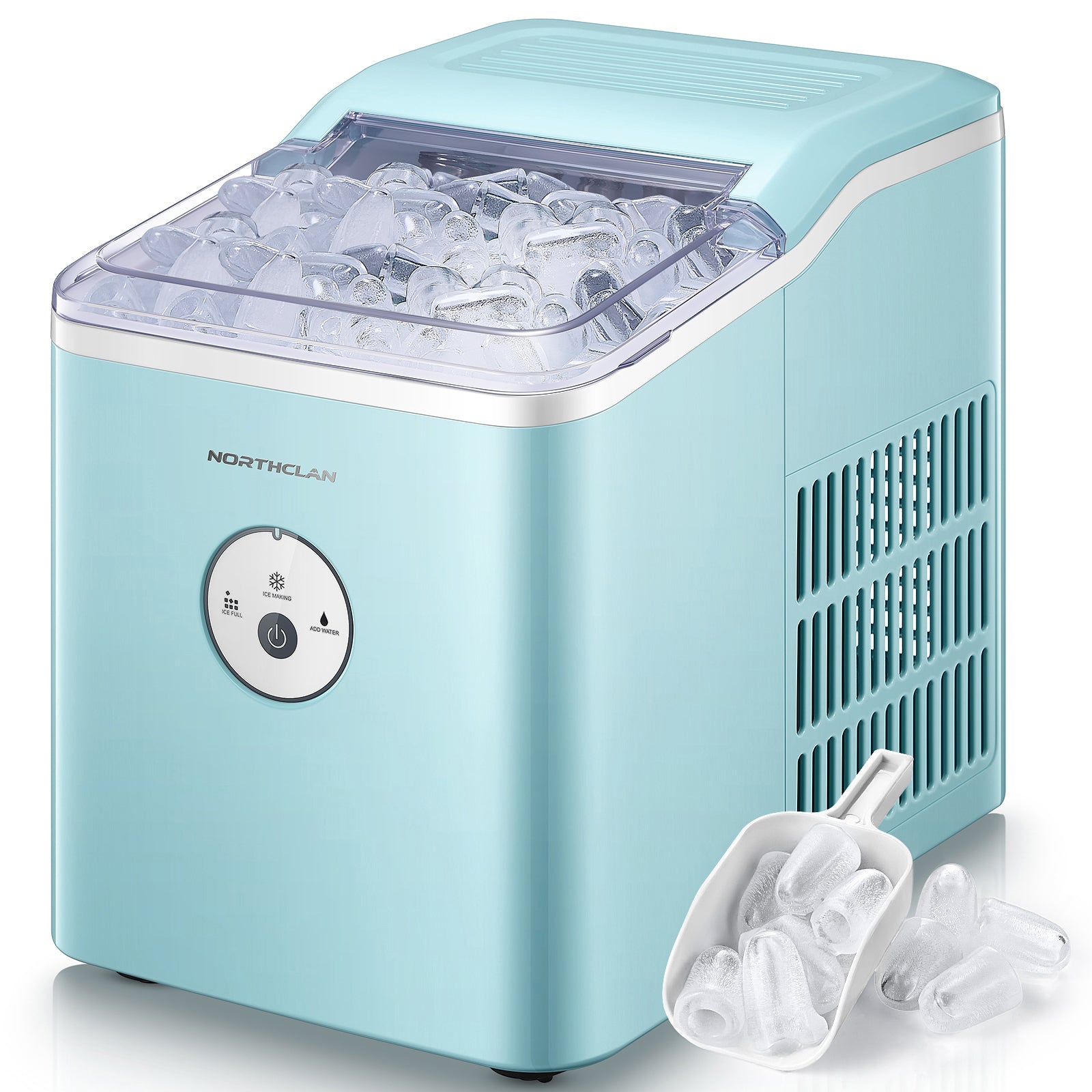 Ice Maker Countertop, 28 lbs Ice in 24 Hrs, 9 Bullet Ice in 5 Minutes,  Silver, Northclan