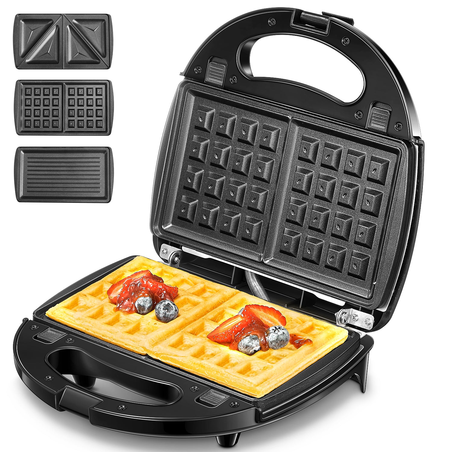 3 In1 Mini Waffles Maker Machine with 6 Removable Plates Sandwich
