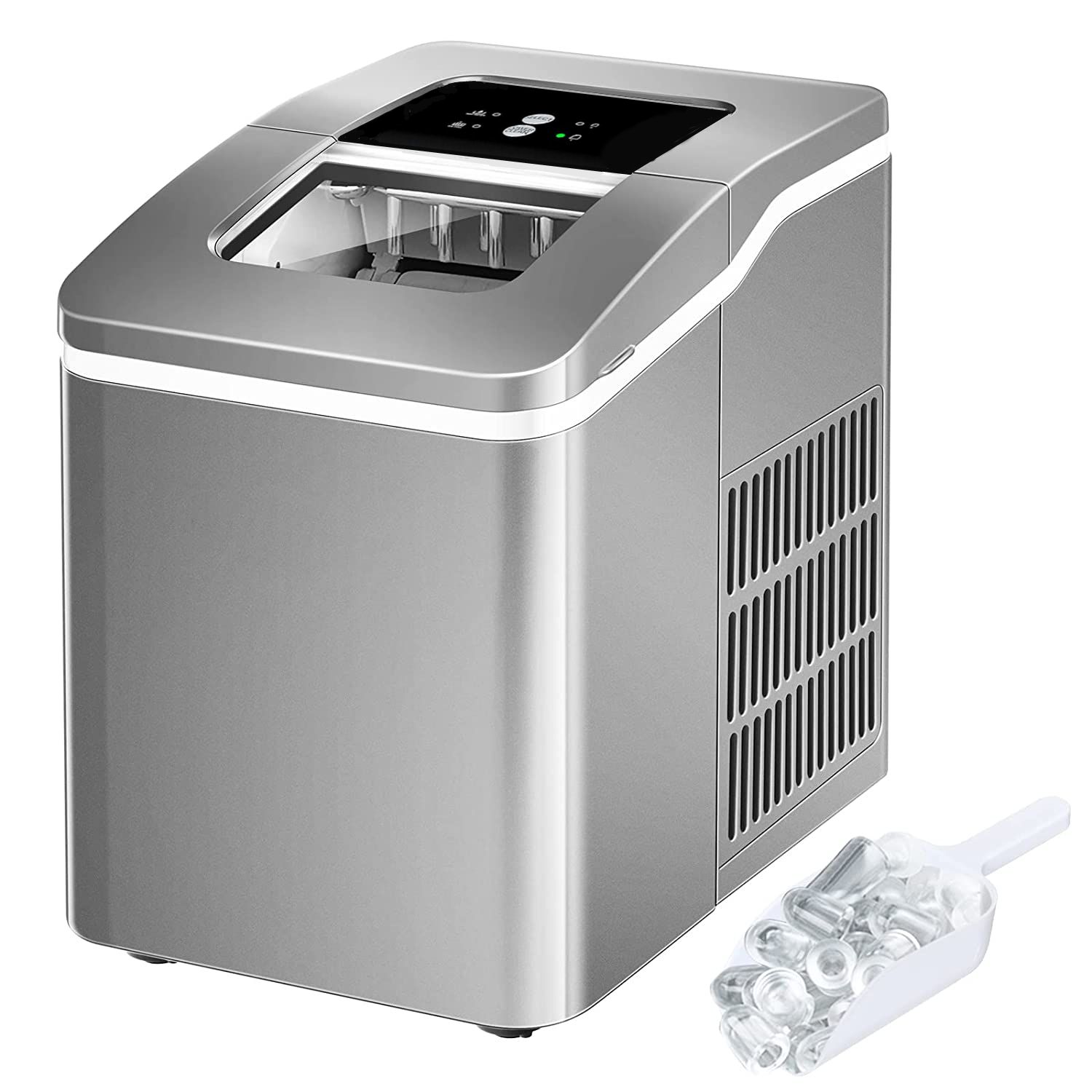 Ice Maker Countertop, 28 lbs Ice in 24 Hrs, 9 Bullet Ice in 5 Minutes,  Silver, Northclan