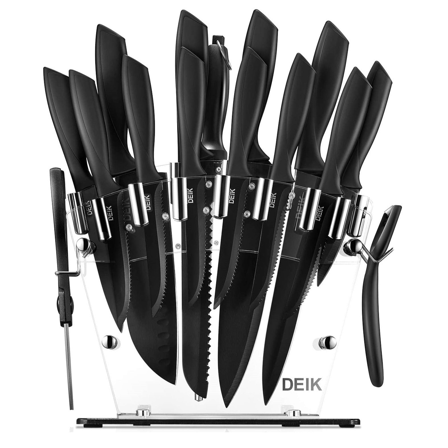 Home Hero 17 Pieces Kitchen Knives Set, 13 Stainless Steel Knives + Acrylic  Stand, Scissors, Peeler and Knife Sharpener ( Stainless Steel Blades ) 