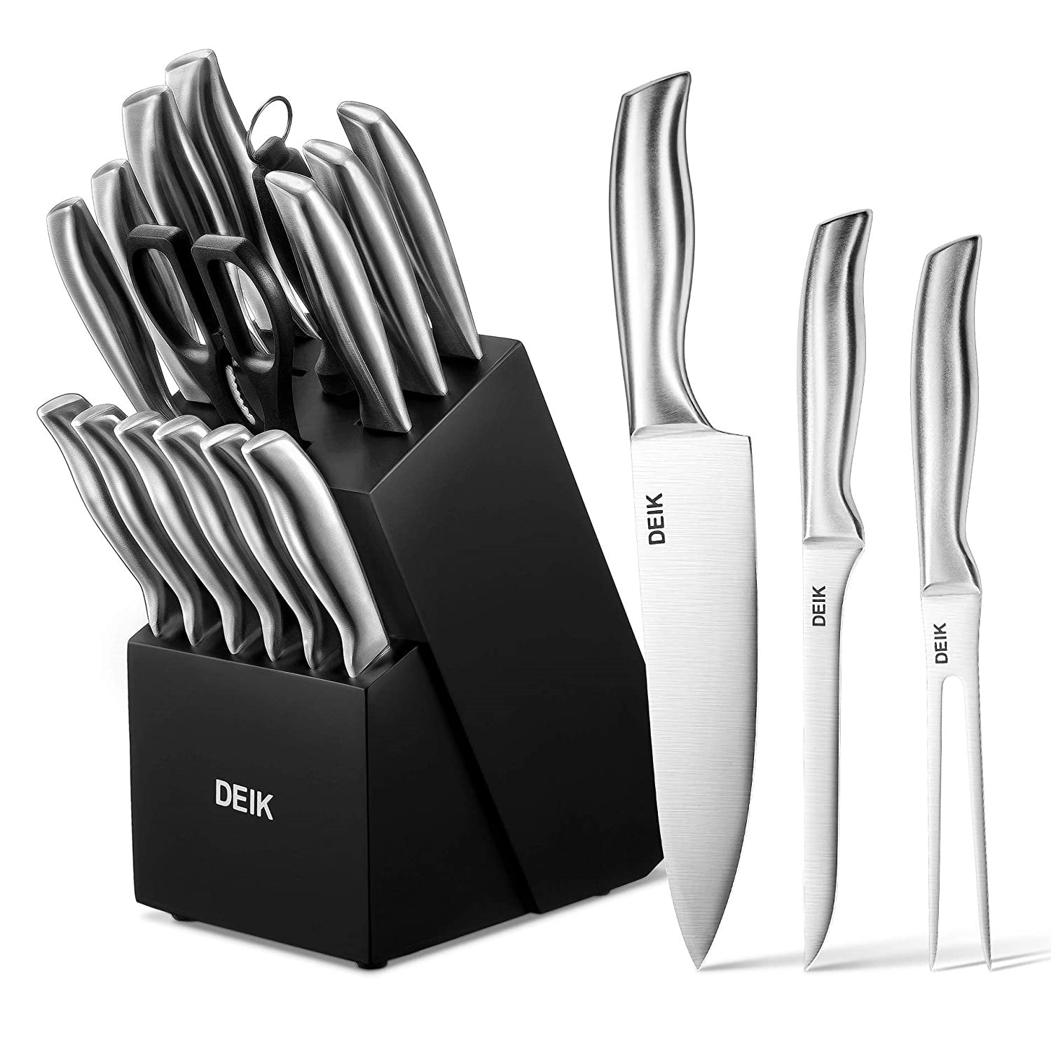 DEIK Knife Set, 16 PCS High Carbon Stainless Steel Kitchen Knife Set,  Non-stick Coated Blade, No Rust, Sharp Cutlery White Knife Set with Acrylic