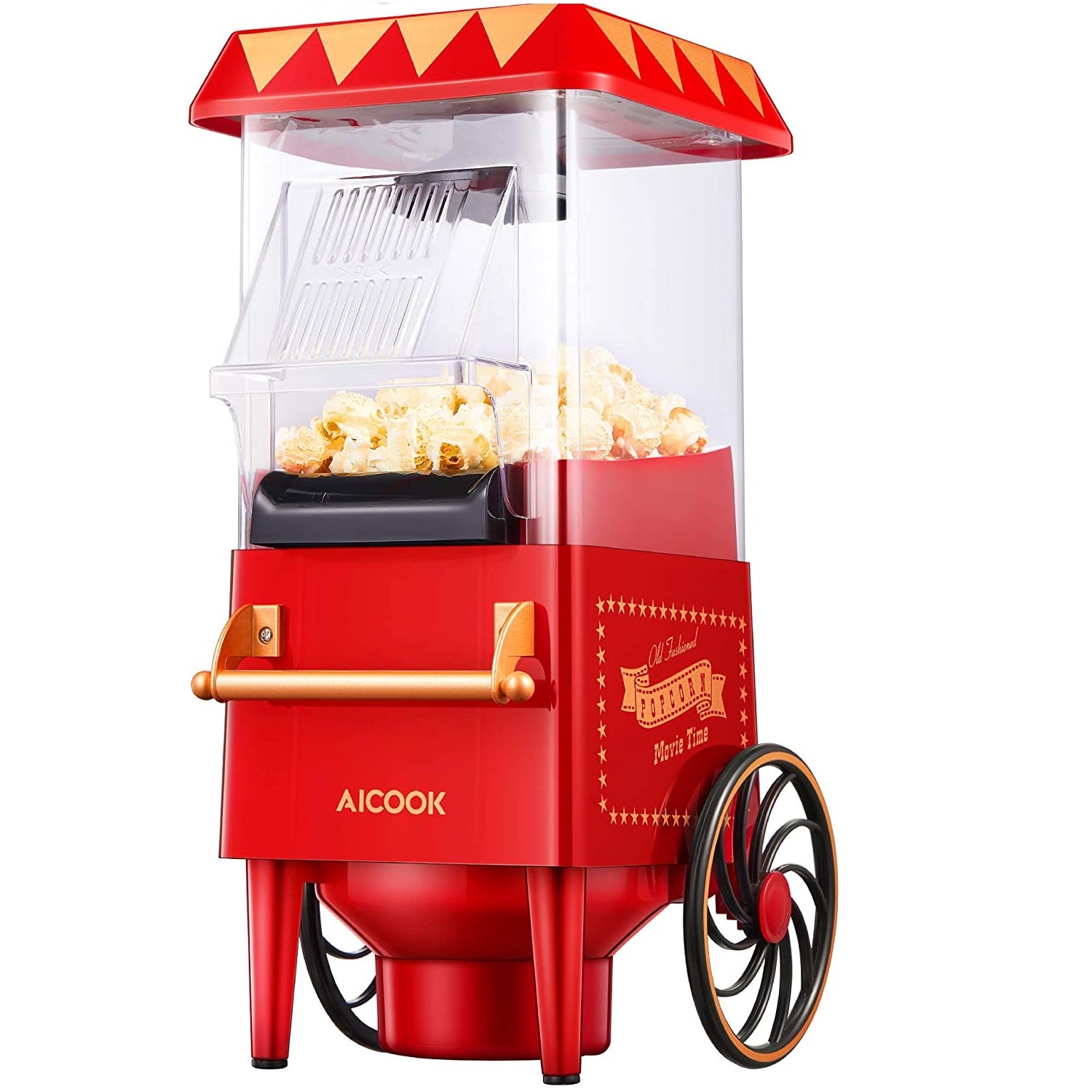 Popcorn Machine Maker Popcorn Machine with Wheels, 1400 Watts, 120 V, Hot  Air Popper Popping 12 Cup Retro Vintage Fashioned Style, For Movie Parties.  Red 5 Core POP 820 
