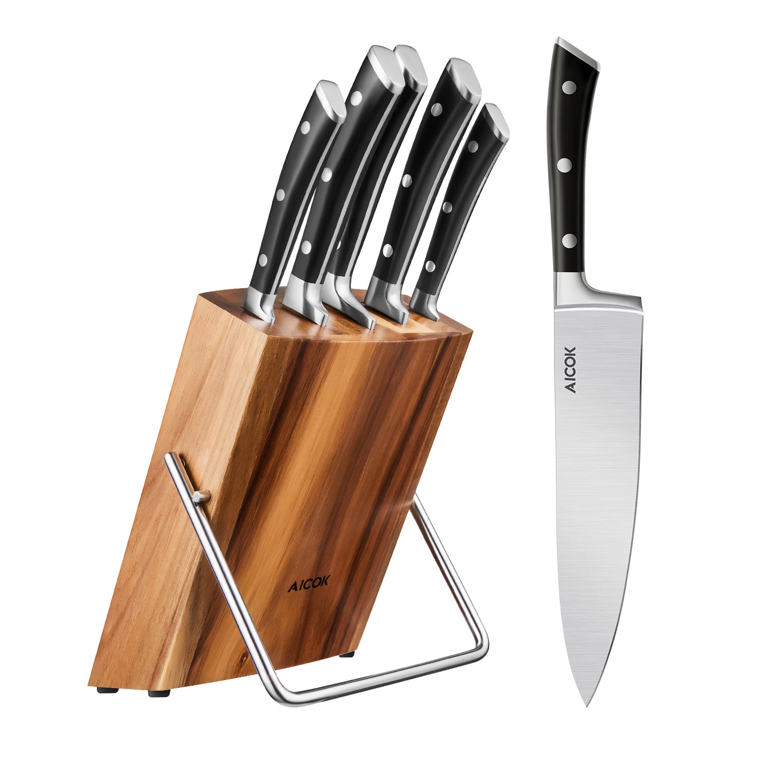 Kitchen Knife Set with Block Wooden German Stainless Steel Sharp Chef  Knives US