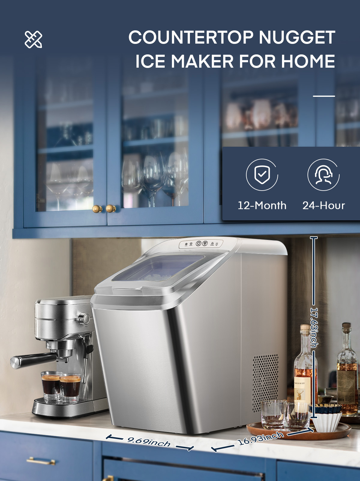 Wamife Nugget Ice Maker Countertop, Portable Self-Cleaning Pellet