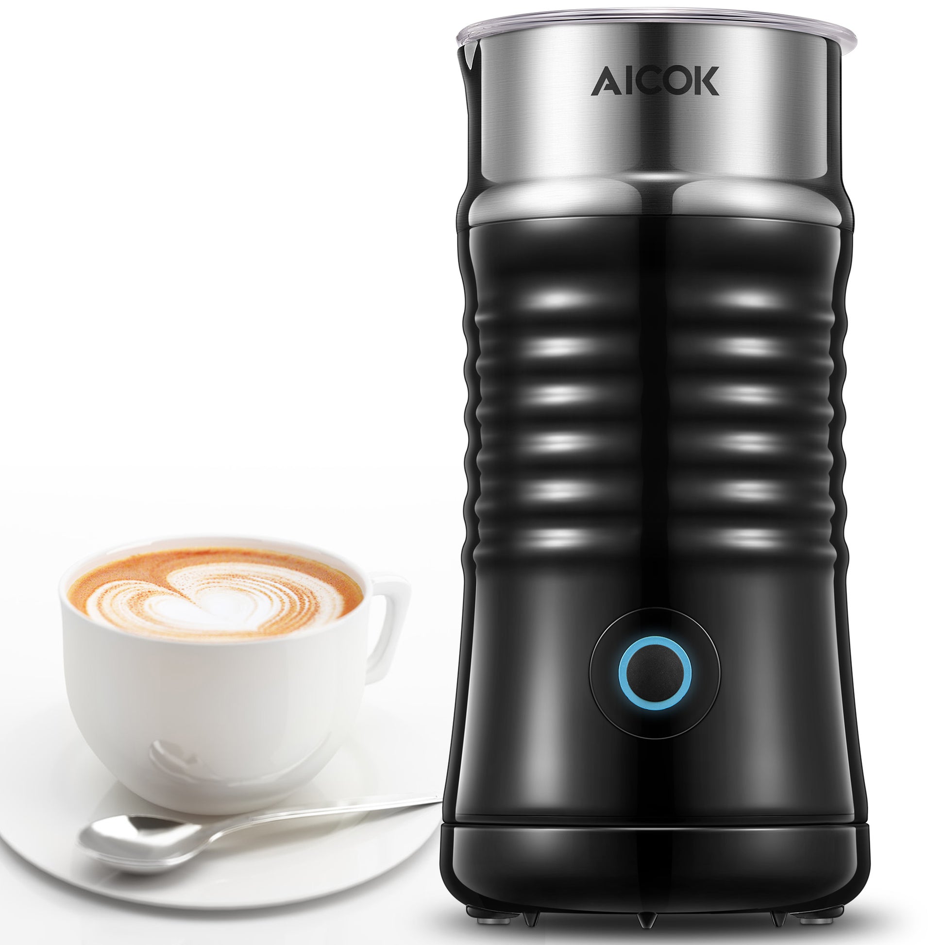 AICOK Milk Frother, 240ml Electric Milk Steamer for Making Latte,  Cappuccino, Hot Chocolate in 1 min, Milk Frother Machine with Extra Whisks,  3 Modes