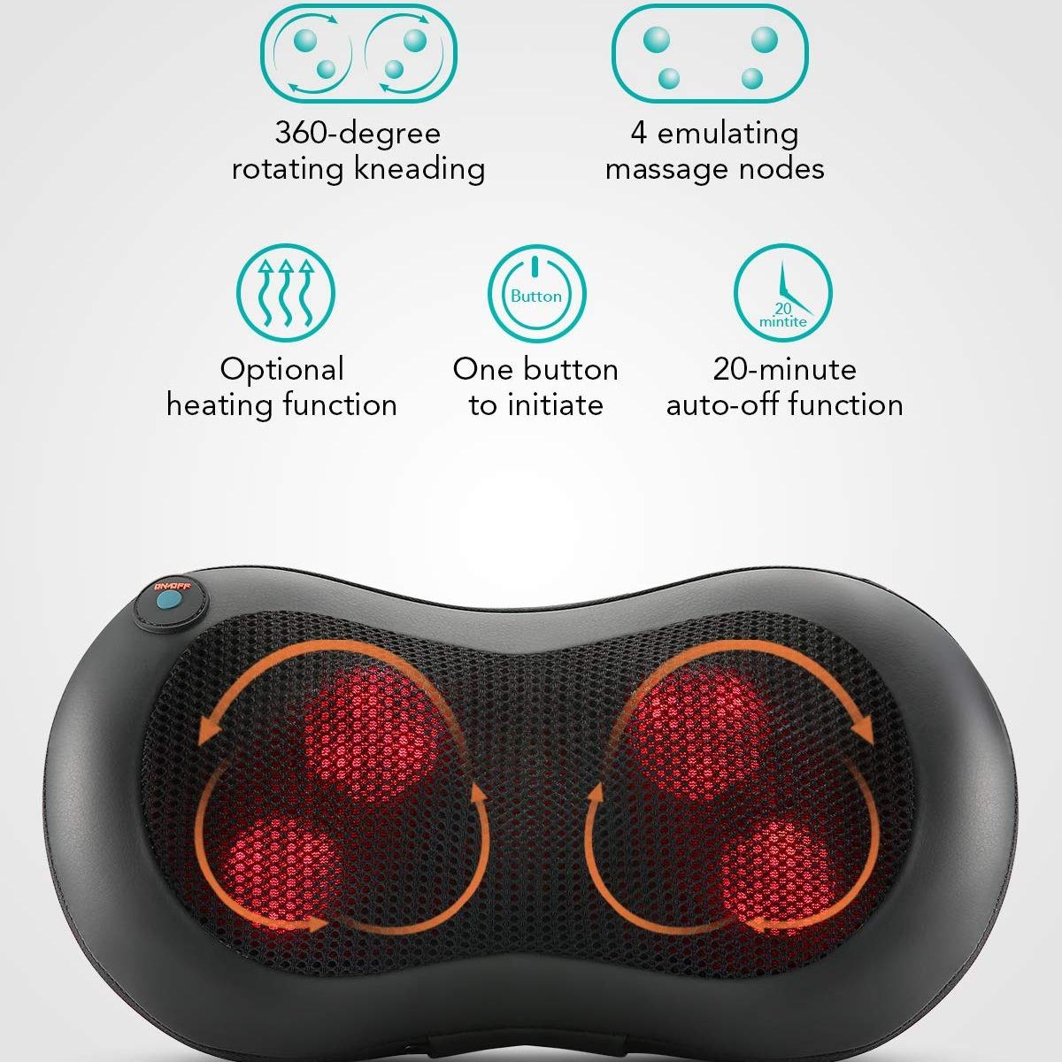 Naipo Snap-On Neck Massager with Heat Back Massage Pillow