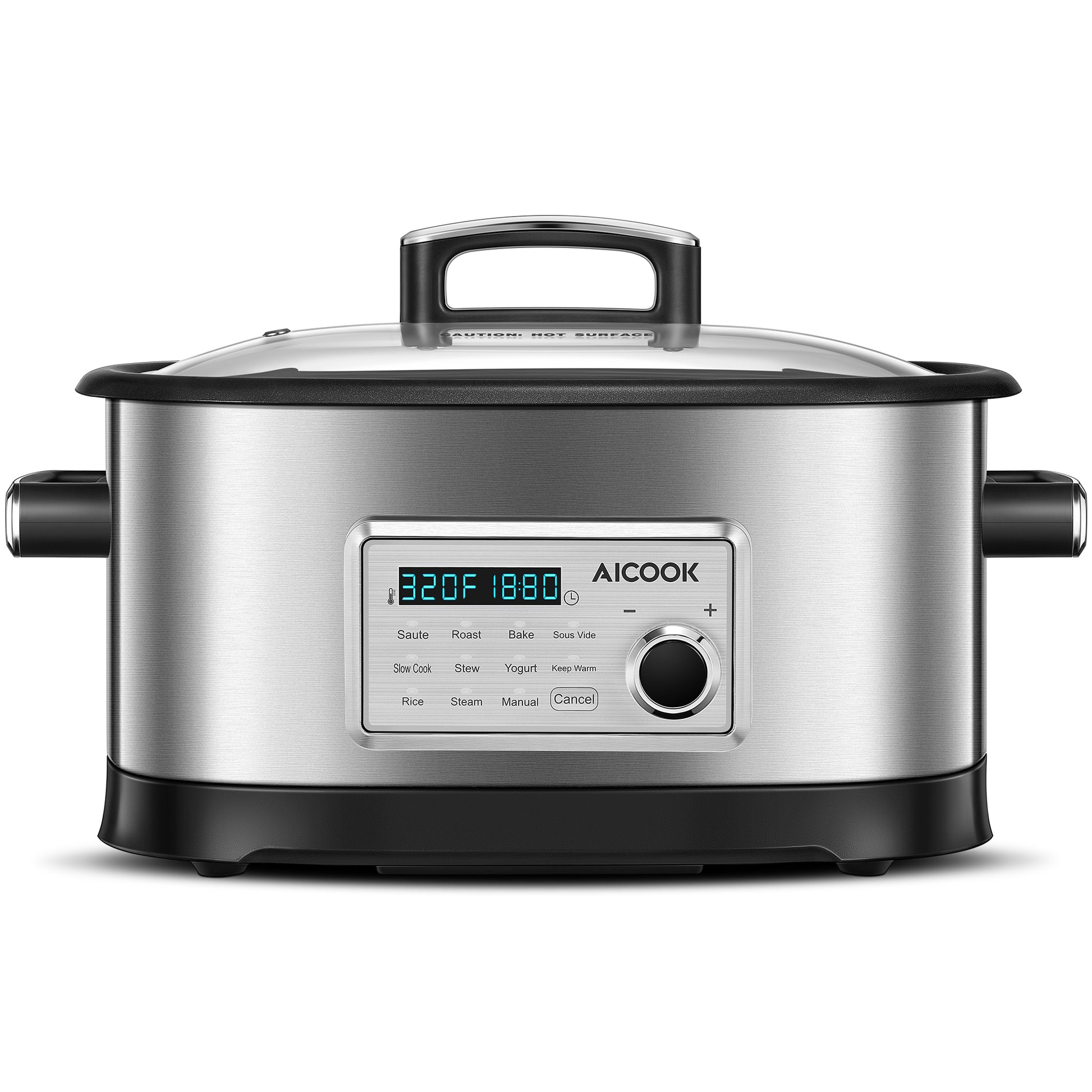 6 Quart Slow Cooker with Auto Warm Setting and Programmable Controls, Stainless Steel - As Picture