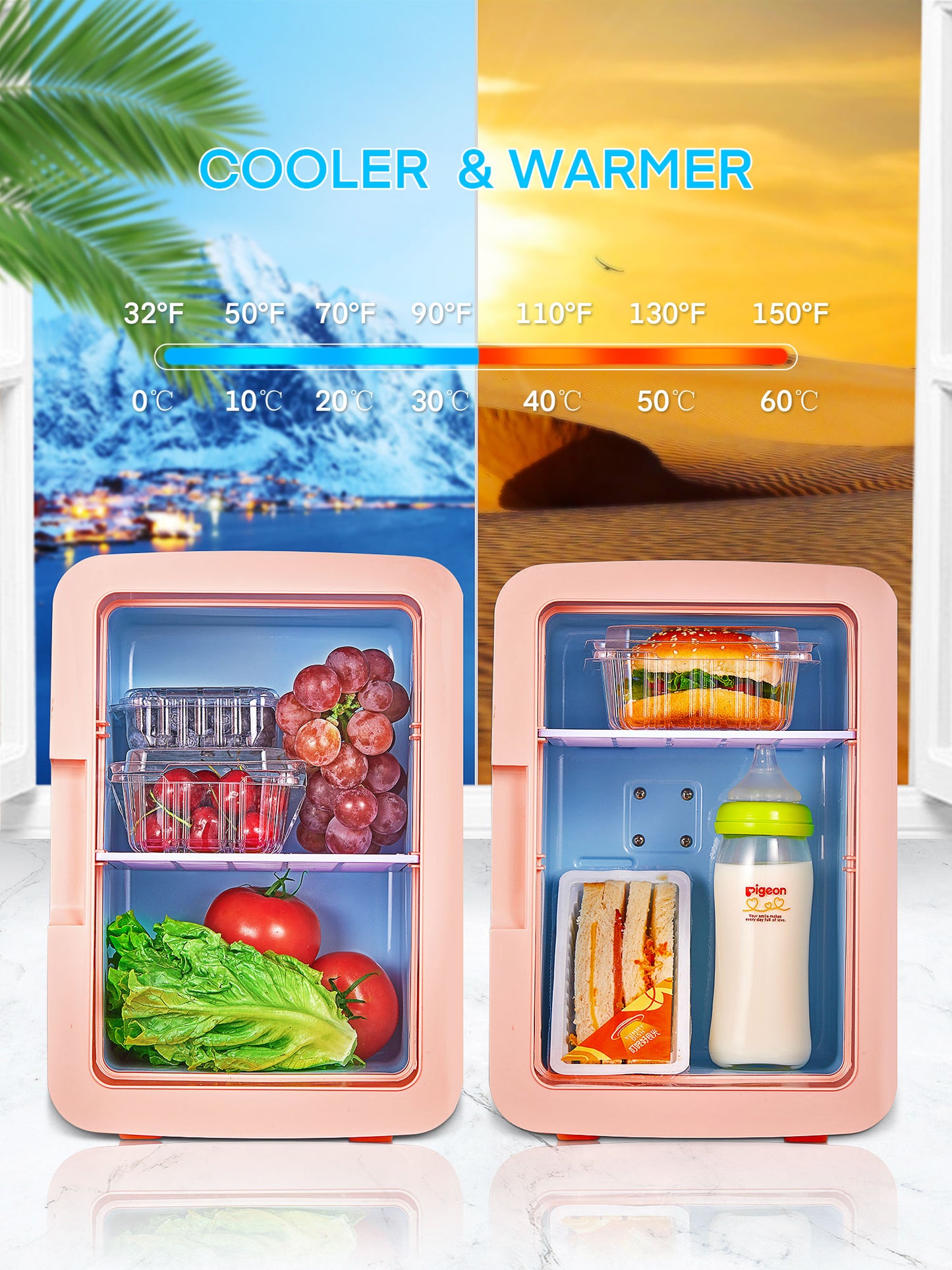 Decen Mini Fridge 10 Liter Portable Mirrored Beauty Cooler Warmer for Bedroom, Dorm, AC/DC