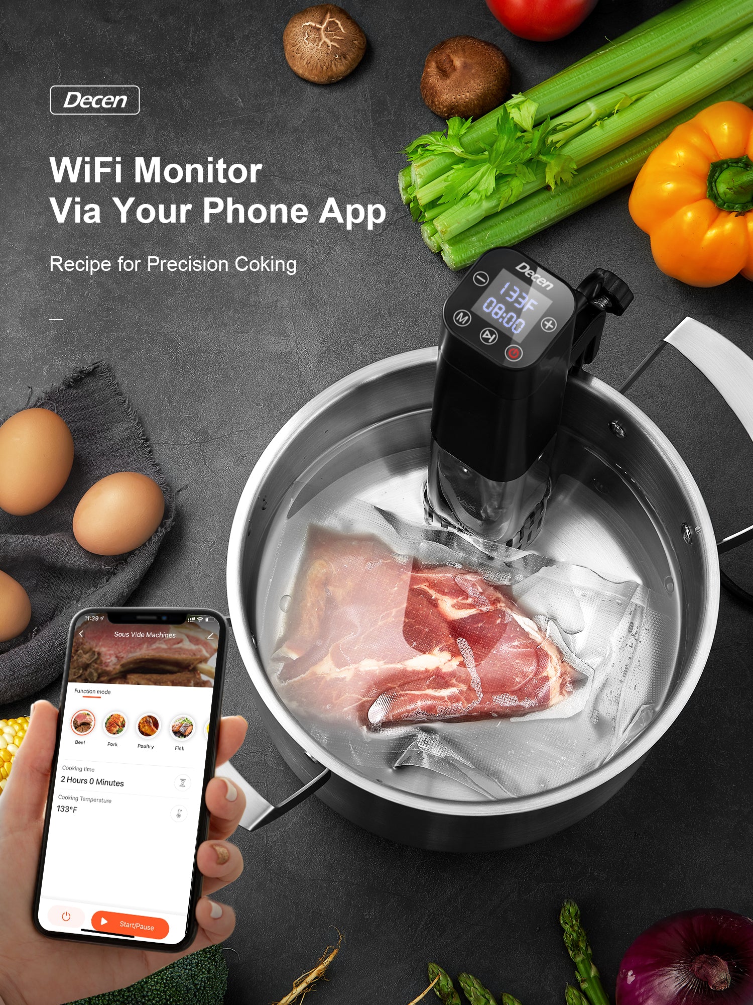 Wifi Smart Low Temperature Slow Cooker Built-in Recipe Waterproof