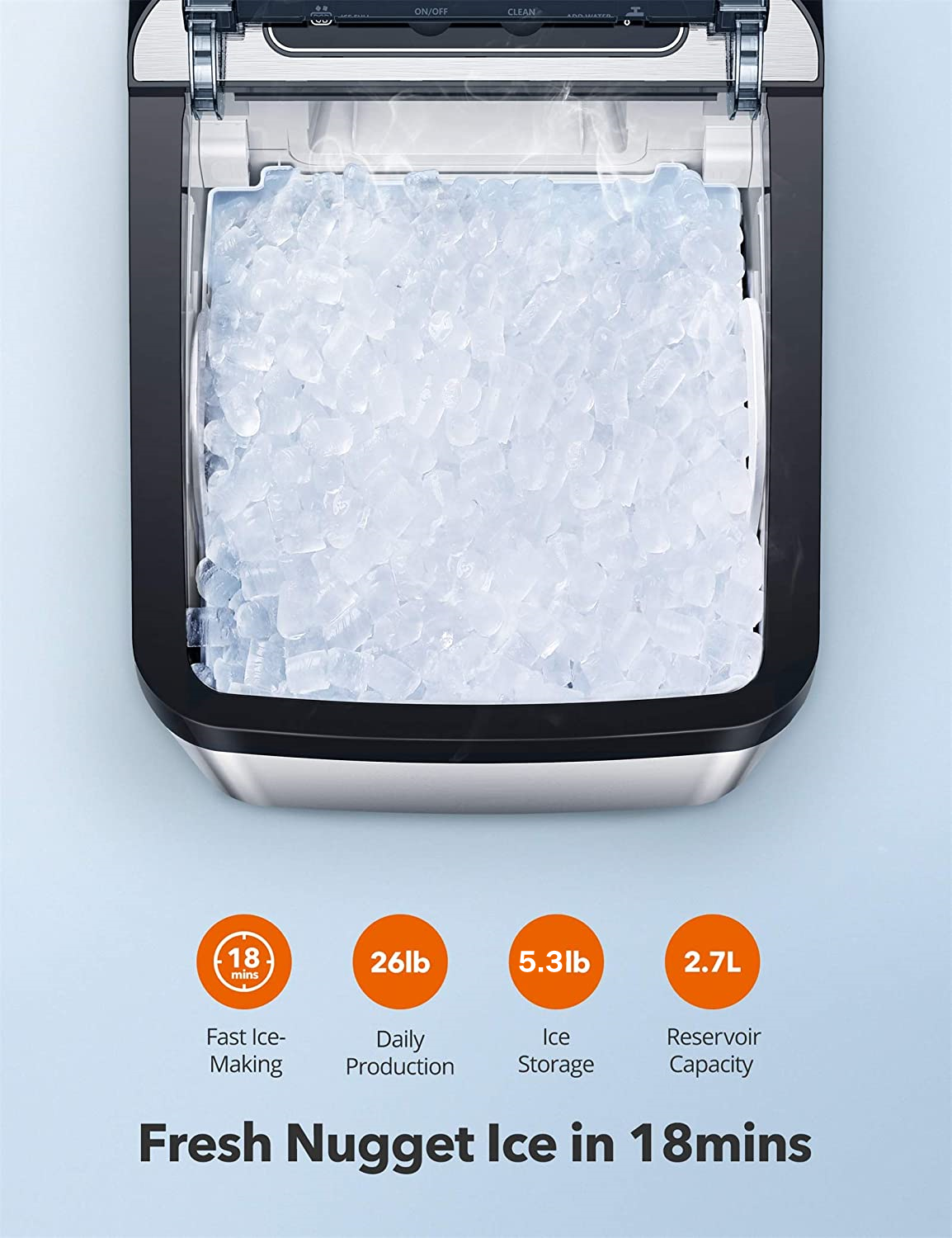 Nugget Ice Maker Countertop, Portable Crushed Sonic Ice Machine