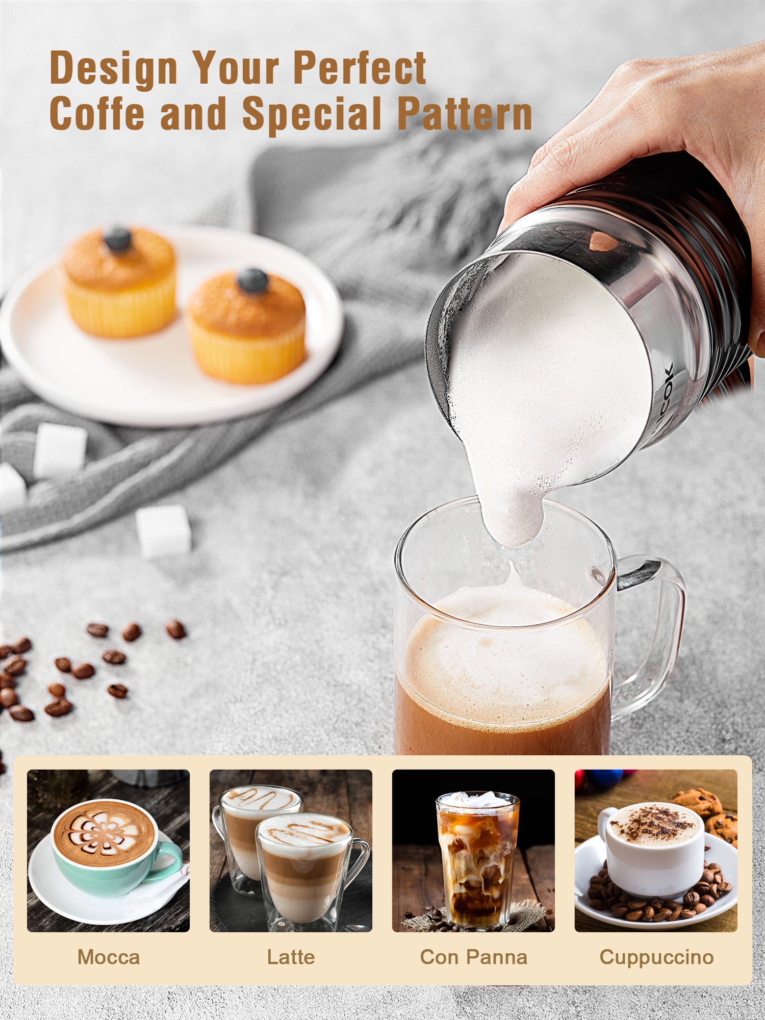 人気No.1 Milk Frother Electric Milk Frother Steamer for Latte Cappuccino Hot  Ch