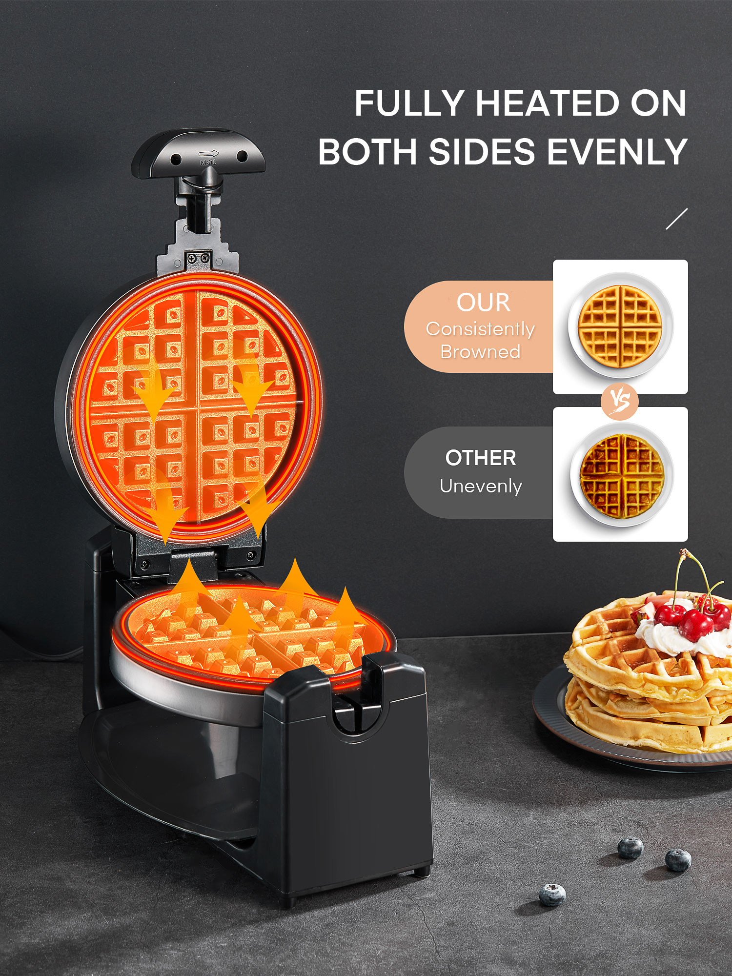 Waffle Maker, 1400W Double Belgian Waffle Iron 180° Flip, 8 Slices,  Rotating & Nonstick Plates, Removable Drip Tray for Easy Cleaning, Cool  Touch