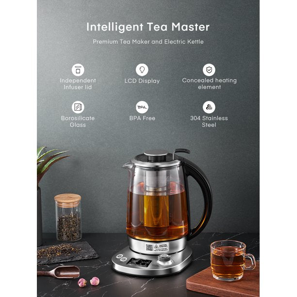 ICOOKPOT Hot Tea Maker Glass Electric Kettle with Tea Infuser and  Temperature Control