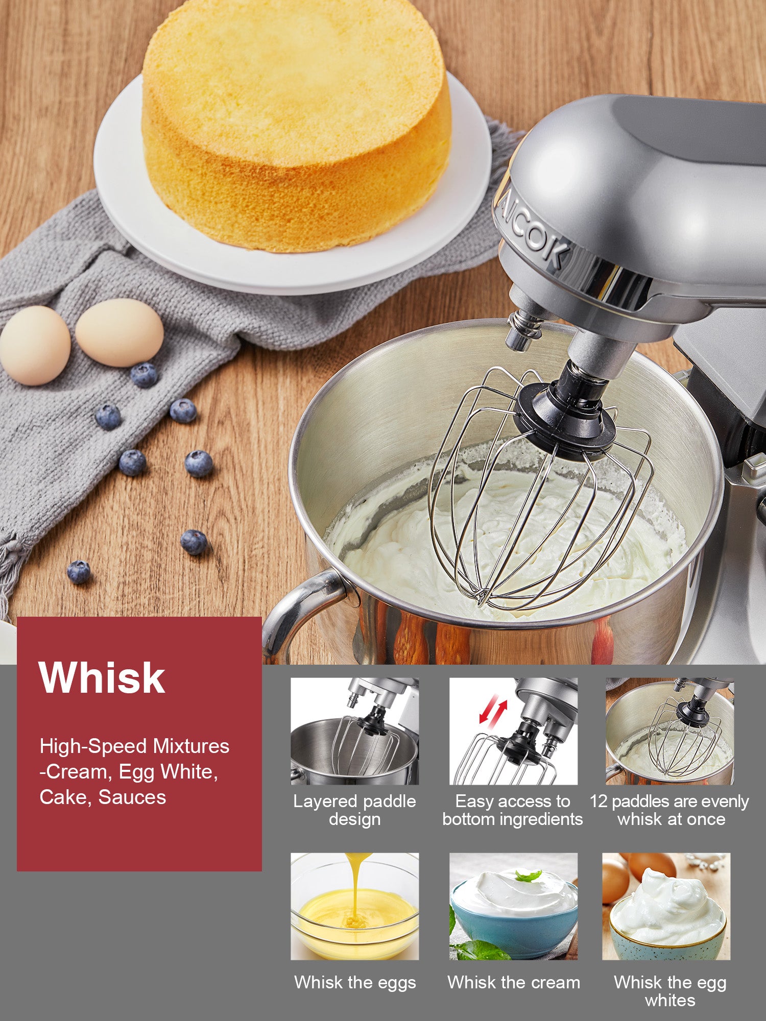 Stand Mixer with Double Dough Hook, 6-speed Dough Mixer with