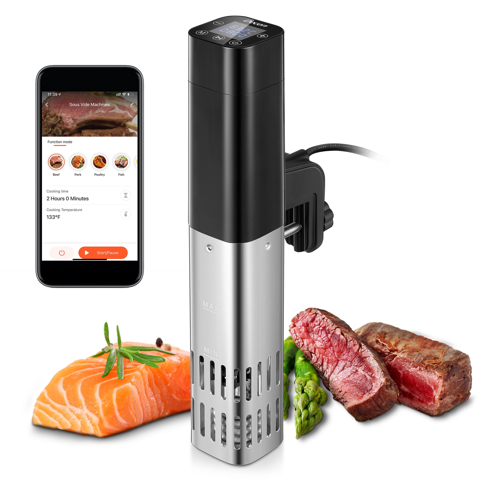 VEVOR Sous Vide Machine 1200W Sous Vide Cooker 86-203 °F Immersion Circulator Temperature and Time Digital Display Control Ipx7 Waterproof Fast