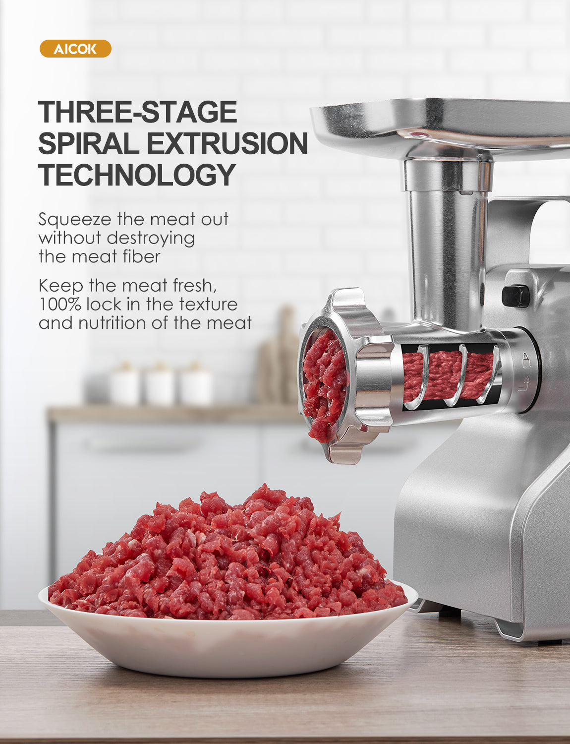 AICOK Electric Meat Grinder,5-IN-1 Meat Mincer, 3-Speed, 10 Pounds/Min,  2500W Max Powerful