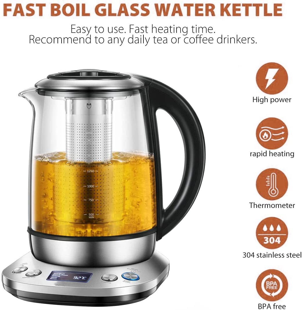 1200W Variable Temperature Smart Tea Kettle, Fast Boil Glass Kettle with  2Hr Keep Warm Function, Premium Stainless Steel, Boil- - AliExpress