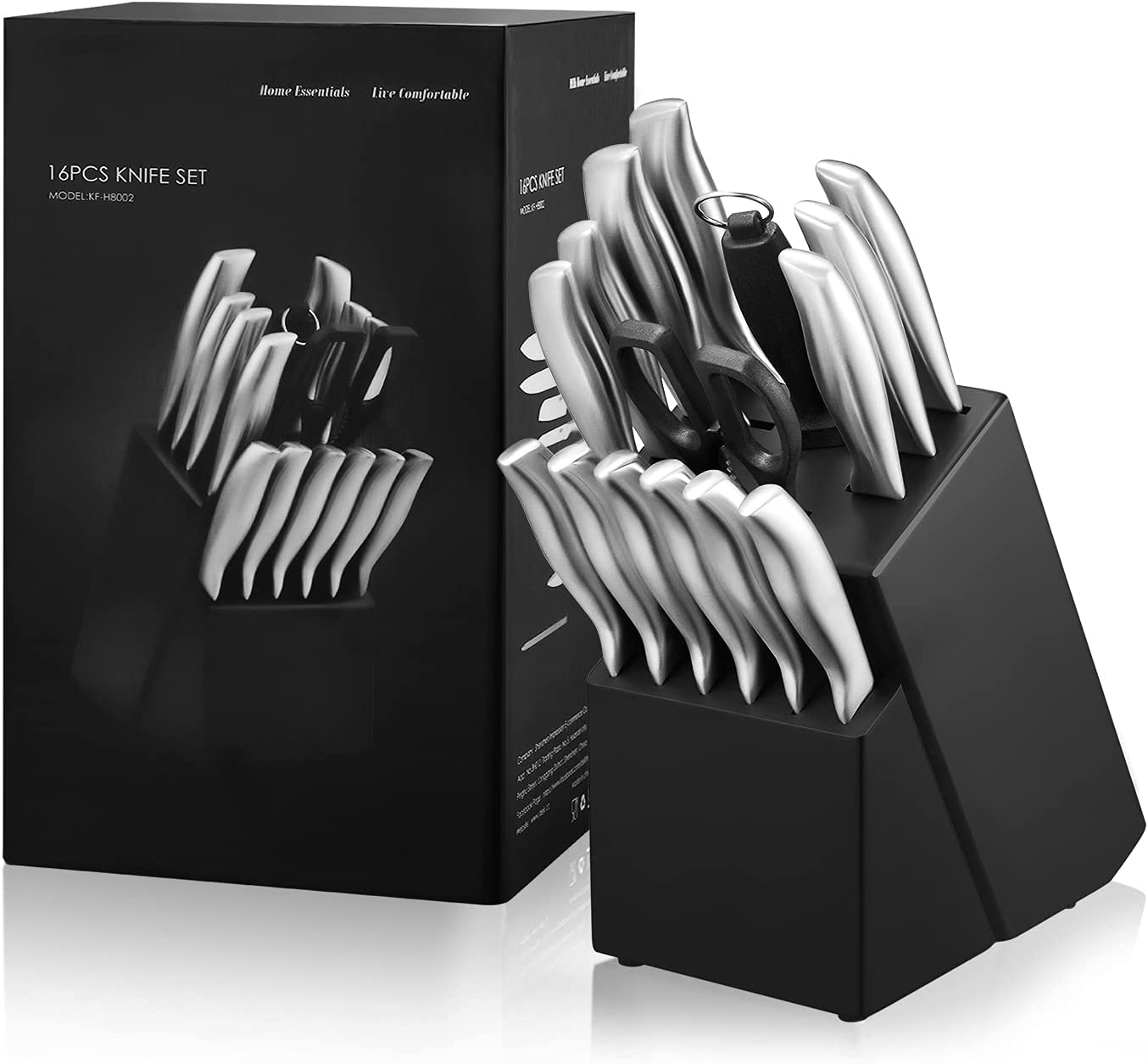 FETERVIC Knife Block Set, 16 Pieces Kitchen Set with Block, Stainless Steel  Set