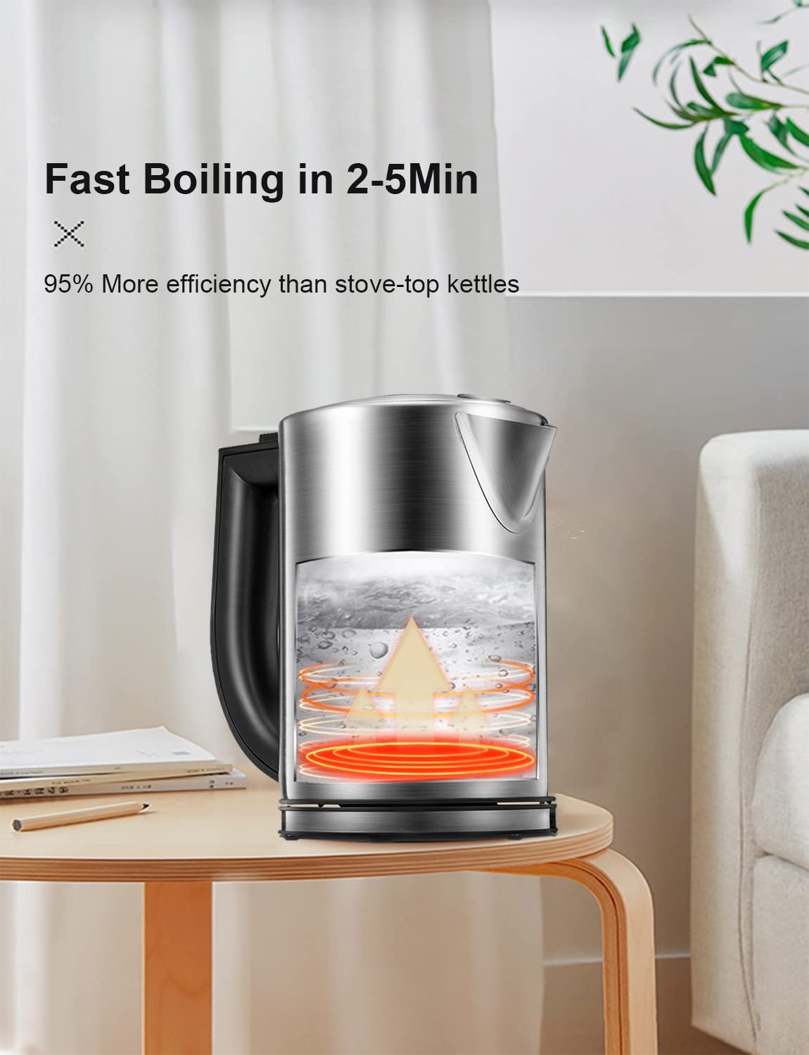 Electric Kettle Temperature Control with Color Changing LED  Indicator,Kettle with Auto Shut - Off Protection, Stainless Steel, 1.7L,  Easy View windows