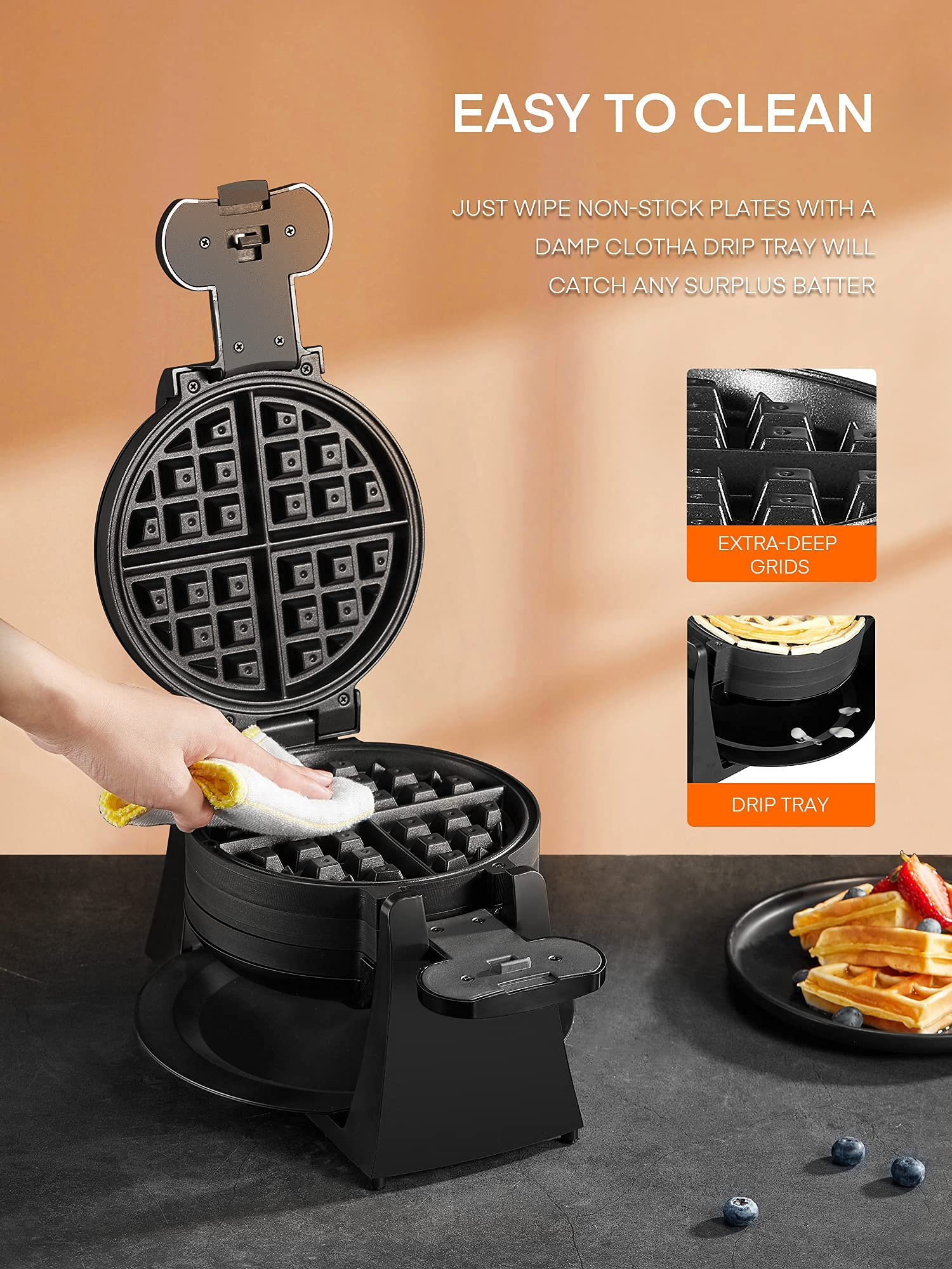 5 Dual Nonstick Rotating Waffle Maker
