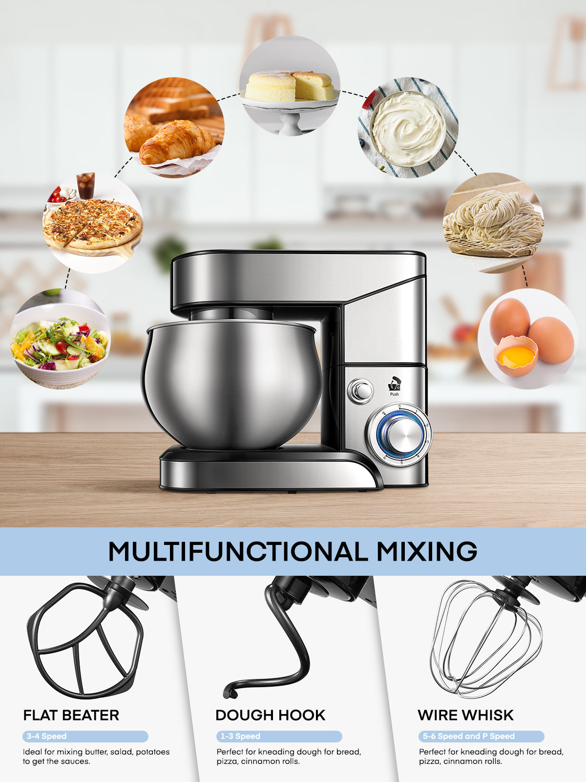 5.8 Qt Stand Mixer, 6 Speed Stainless Steel Mixer, Powerful 