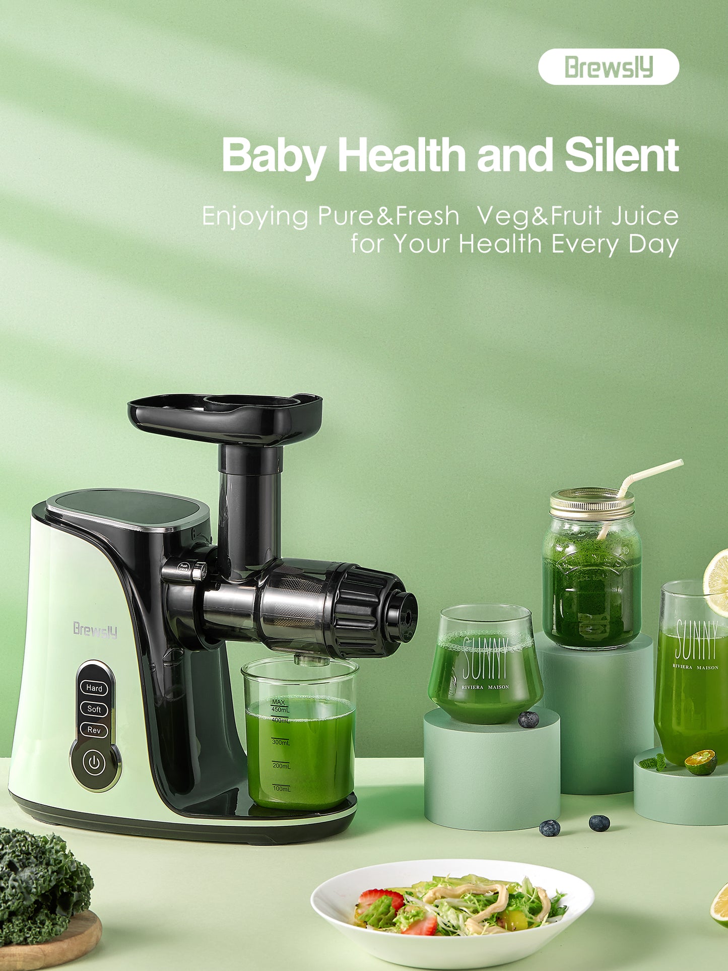 YIOU Juicer Machines, Cold Press Slow Masticating Juicer Easy to Clean with 3 Modes Vegetable and Fruit Juicer Extractor BPA-Free High Hardness