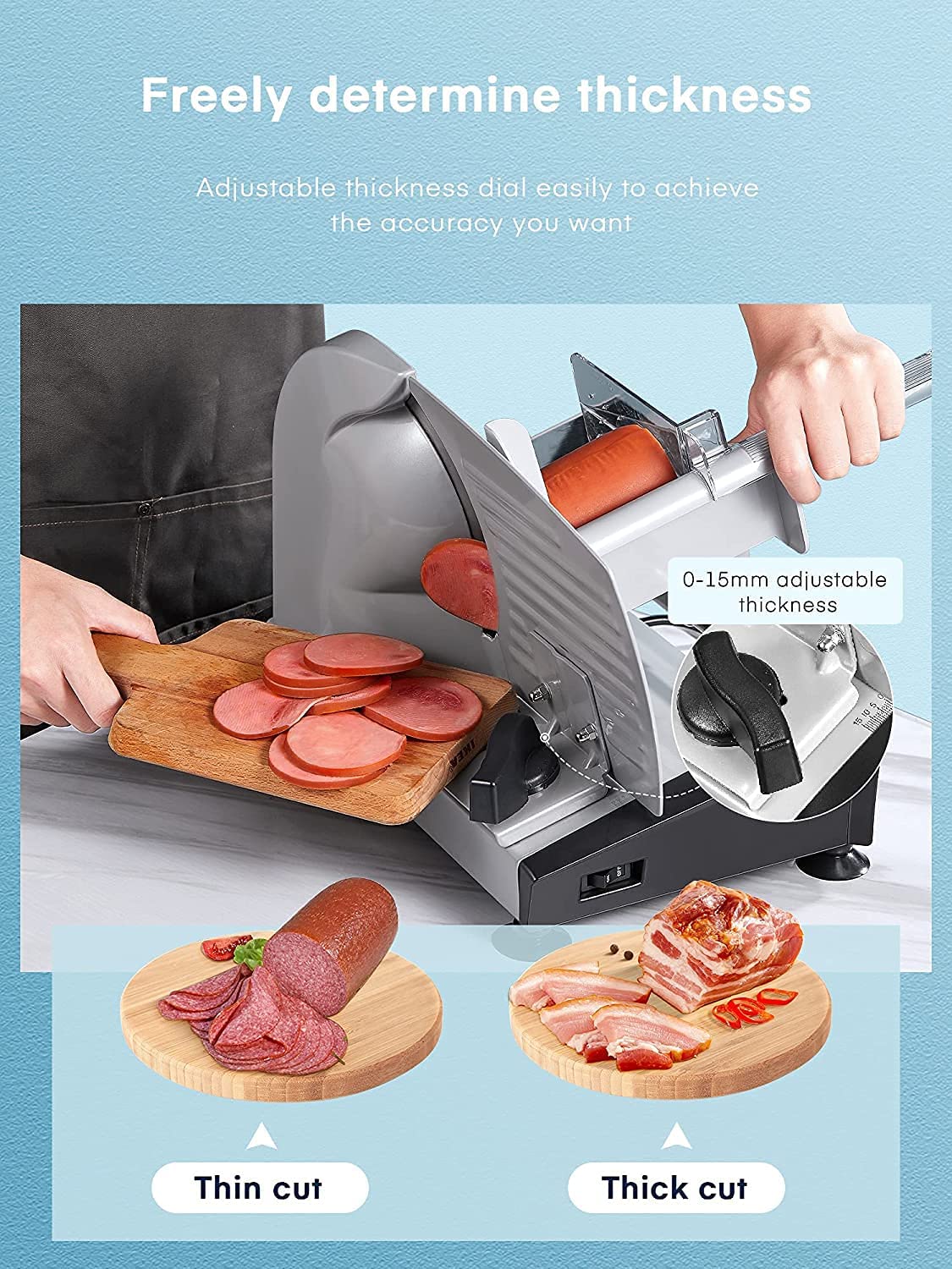 Electric Bread Slicer - All-Purpose Slicer & Sausage Cutter with 19 cm  Stainless Steel Blades, Adjustable Food Processor 0 to 15 mm for