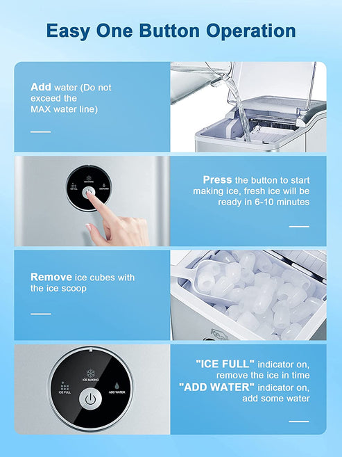 AICOOK | 2L Ice Maker Countertop, Portable Ice Maker Machine with LED Display, Ice Scoop and Basket