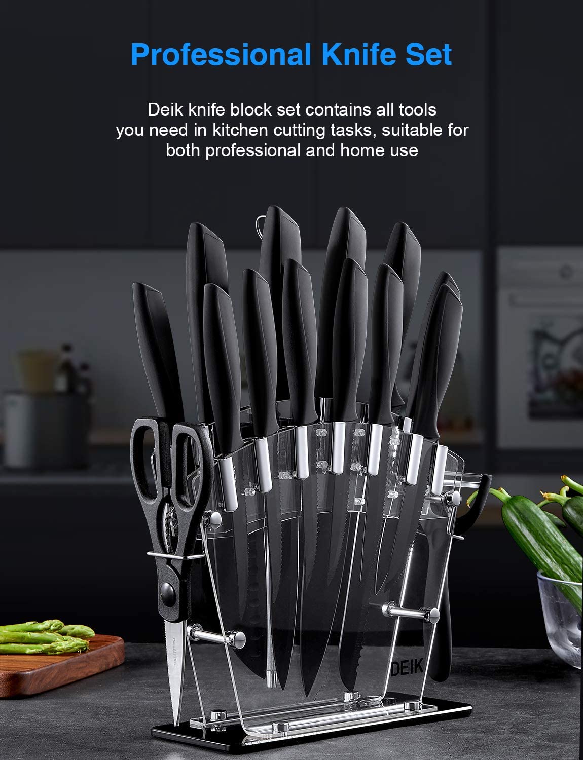 Home Hero - Kitchen Knives - Chef Knife Set w/ Block - Stainless Steel Kitchen  Knives w/ Stand - Black, 5 Pieces 