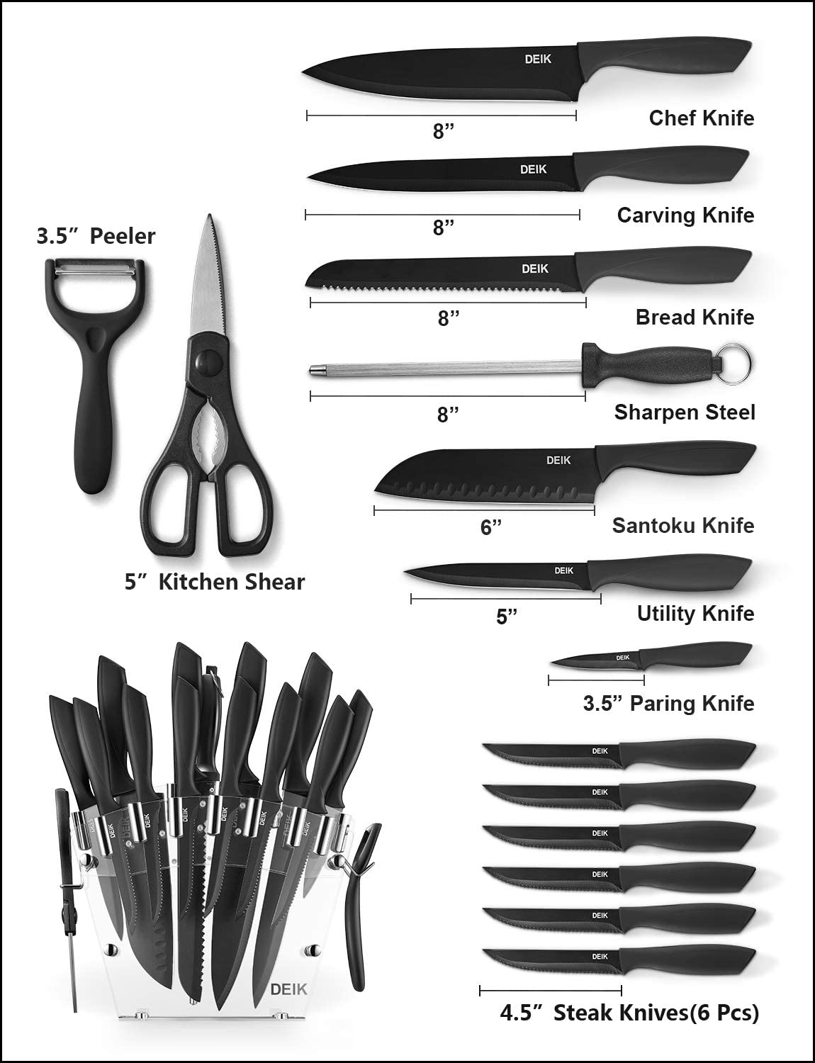16 Pieces Kitchen Knife Set Dishwasher Safe, Professional Chef Kitchen Knife  Set with Knife Sharpener Peeler Scissors Acrylic Block