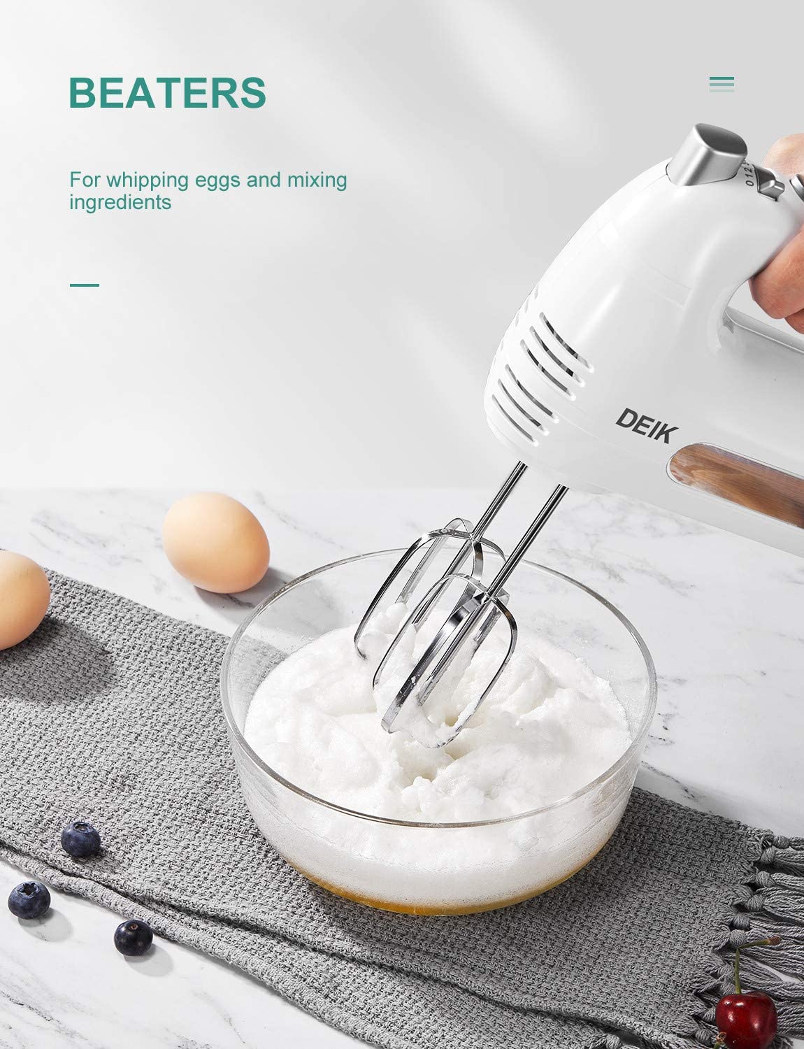 Electric Hand Mixer, 6-Speed, Turbo Button, Beaters and Whisk, One Button  Eject Design, – AICOOK