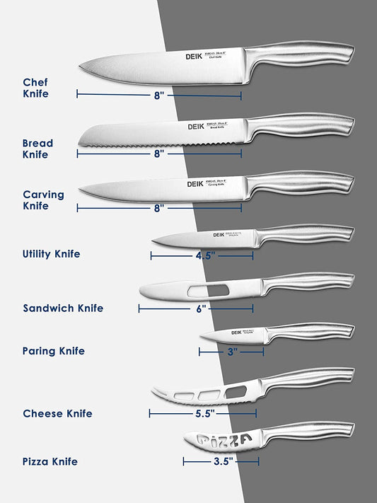 Deik Knifes Bread Knife X50Cr15 8”, Carving X50Cr15 8”, Chef X50Cr15 8” Set  Of 3
