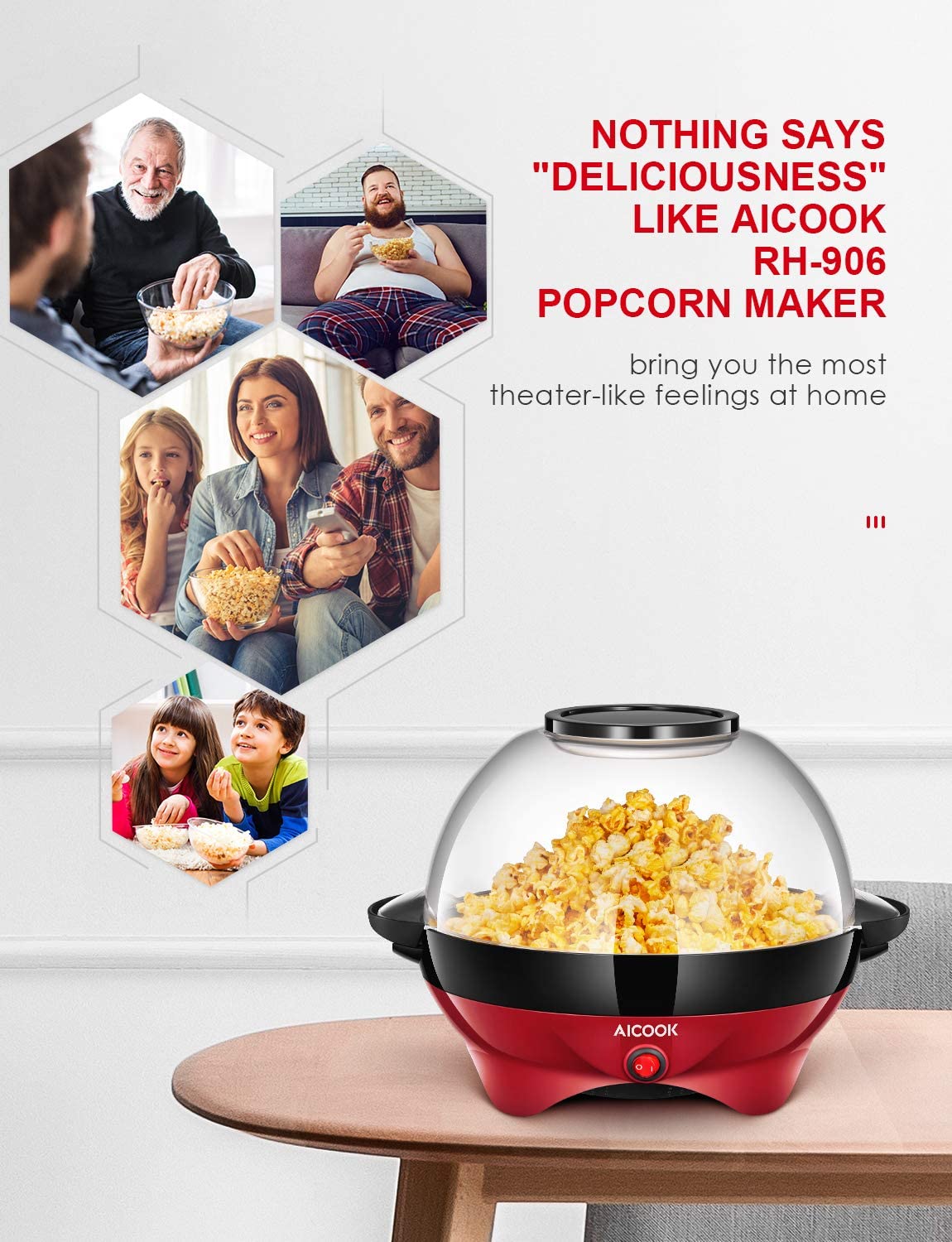 AICOOK Vintage Style Popcorn Maker, Suitable for Movie Night