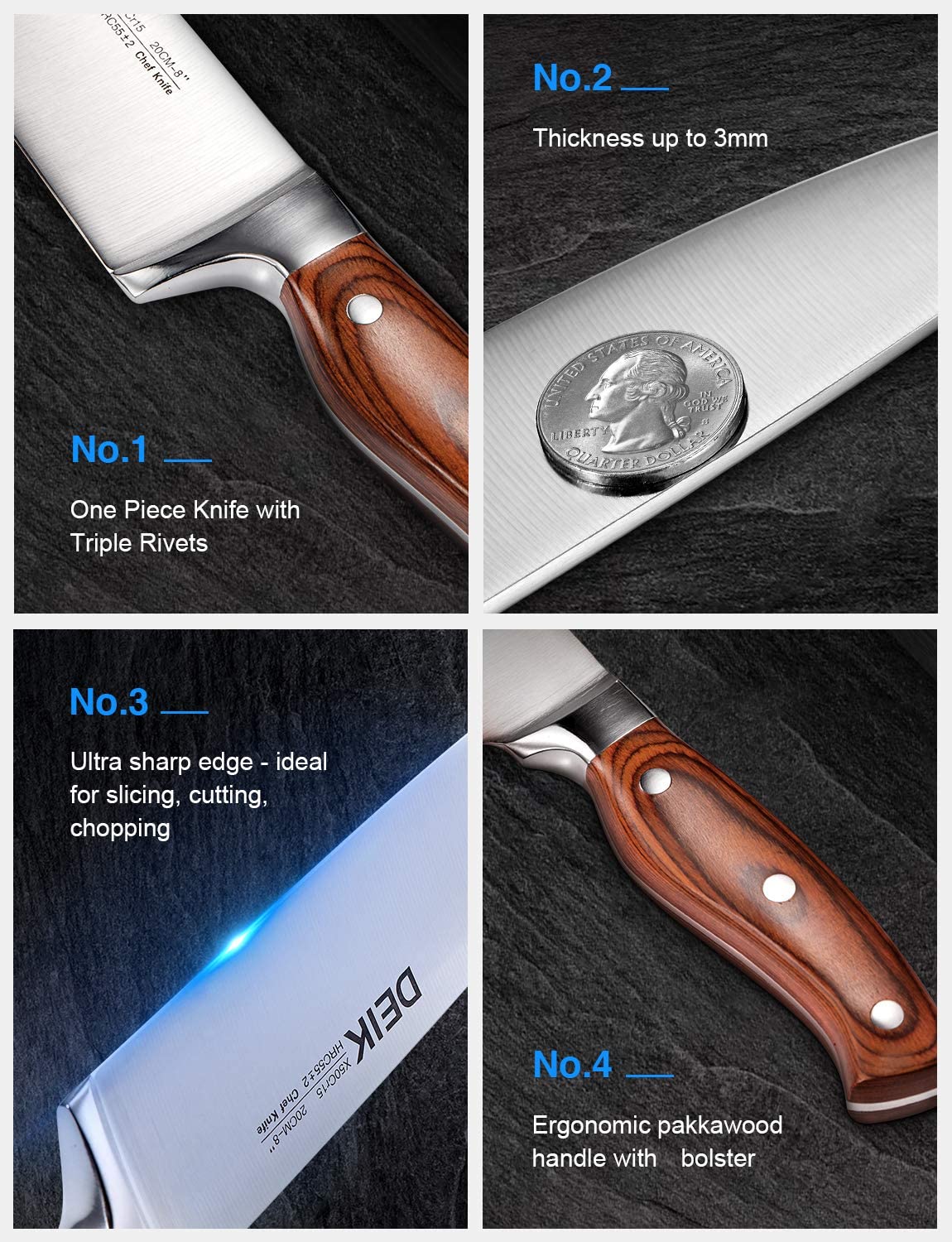 Steak Knives, Deik Serrated Steak Knives with Gfit Box, Stainless Steel  Kitchen Steak Knife Set of