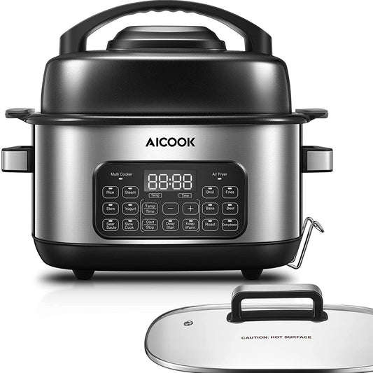 AICOOK 6.5qt Slow Cooker, 1500W, 10-in-1 Programmable Cooker, Electric