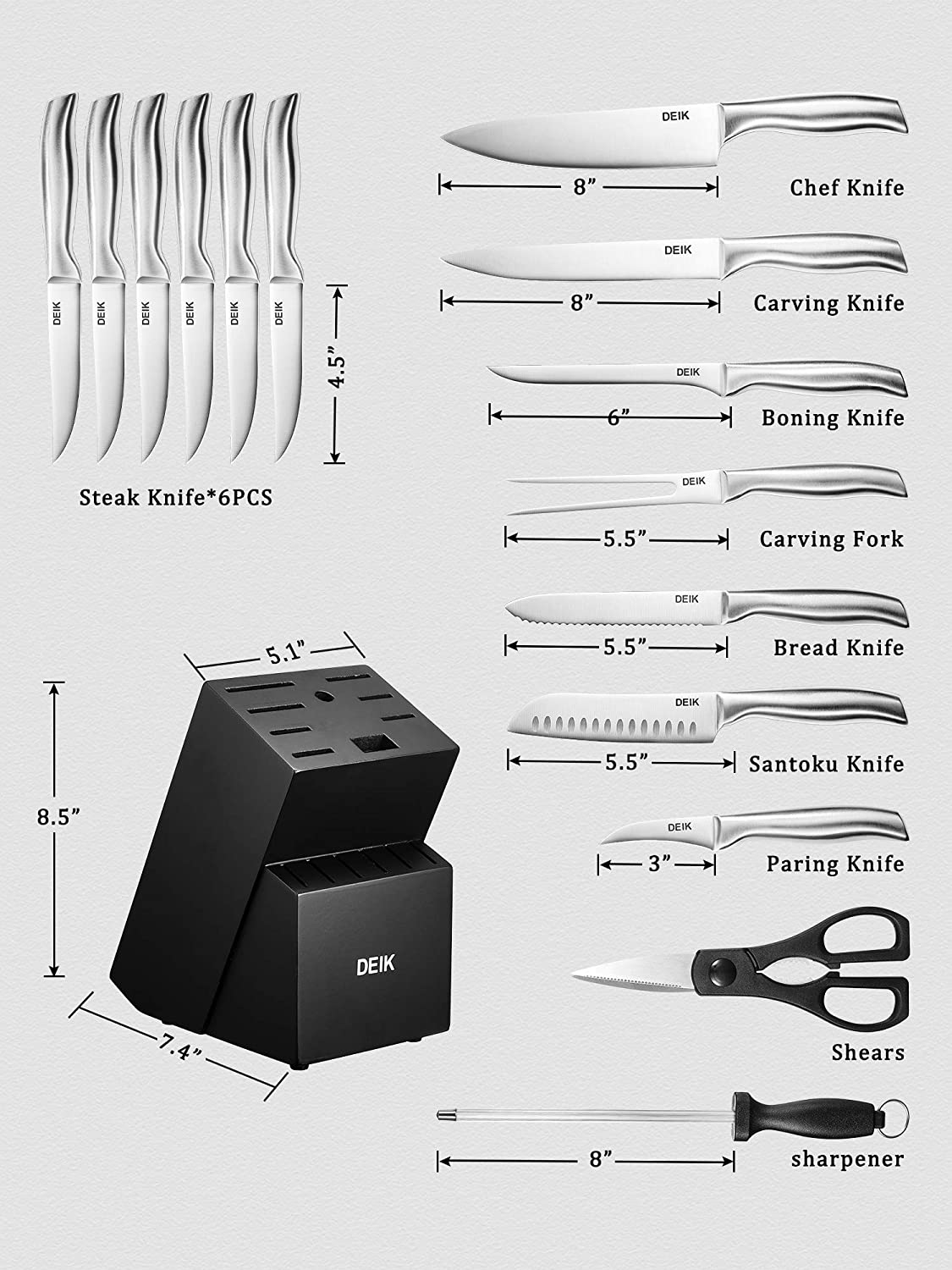 Cutlery Stainless Steel Knife Set, Manual Sharpening Chef Knives, 16Pcs  Knife Tools with Wood Block – AICOOK