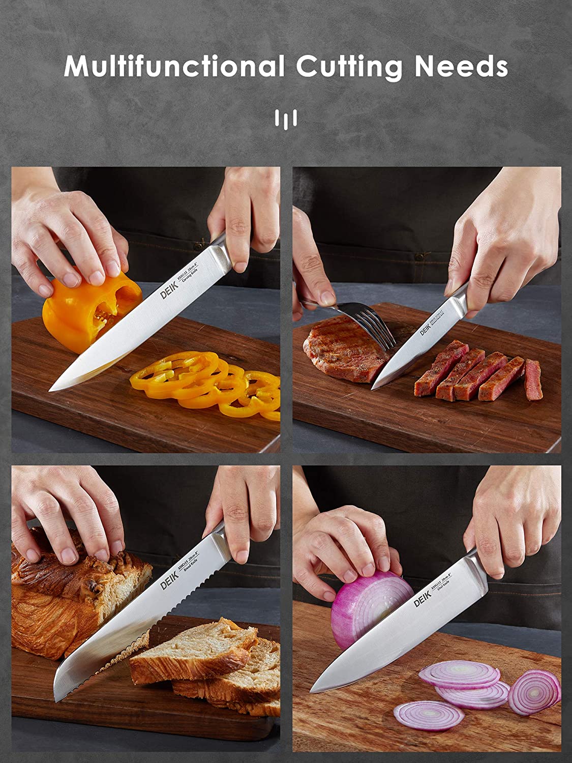 DEIK Knife Set High Carbon Stainless Steel Kitchen Knife Set 16 PCS, BO  Oxidation for Anti-rusting and Sharp, Super Sharp Cutlery Knife Set with  Acrylic Stand and Serrated Steak Knives