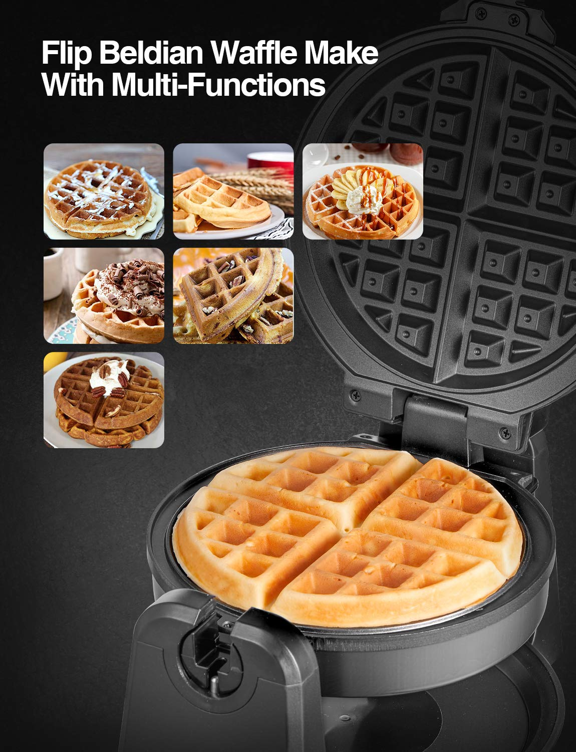 Waffle Maker, 1400W Double Belgian Waffle Iron 180° Flip, 8 Slices,  Rotating & Nonstick Plates, Removable Drip Tray for Easy Cleaning, Cool  Touch