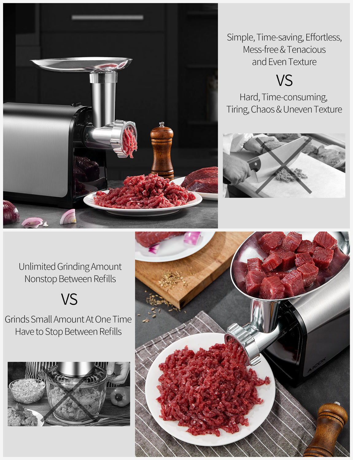 Electric Meat Grinder, 3-IN-1 Stainless Steel Meat Mincer, Sausage 