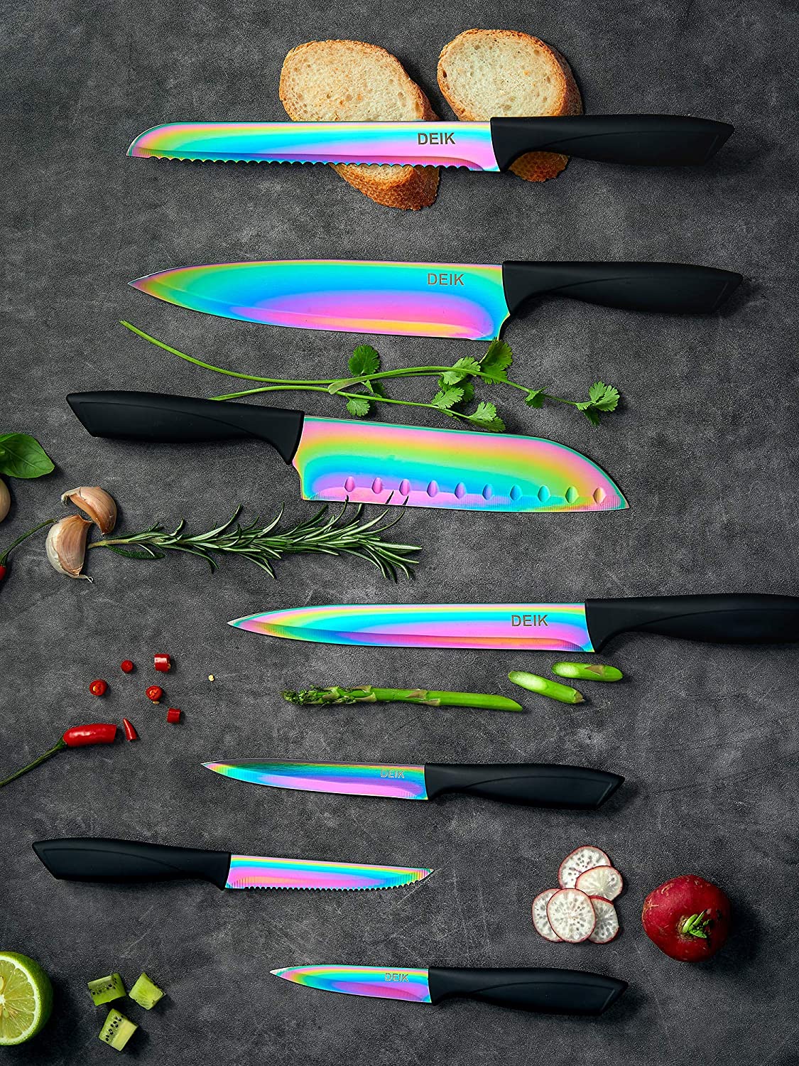 Aiheal Knife Set, 16 Pieces High Carbon Stainless Steel Rainbow Color  Kitchen