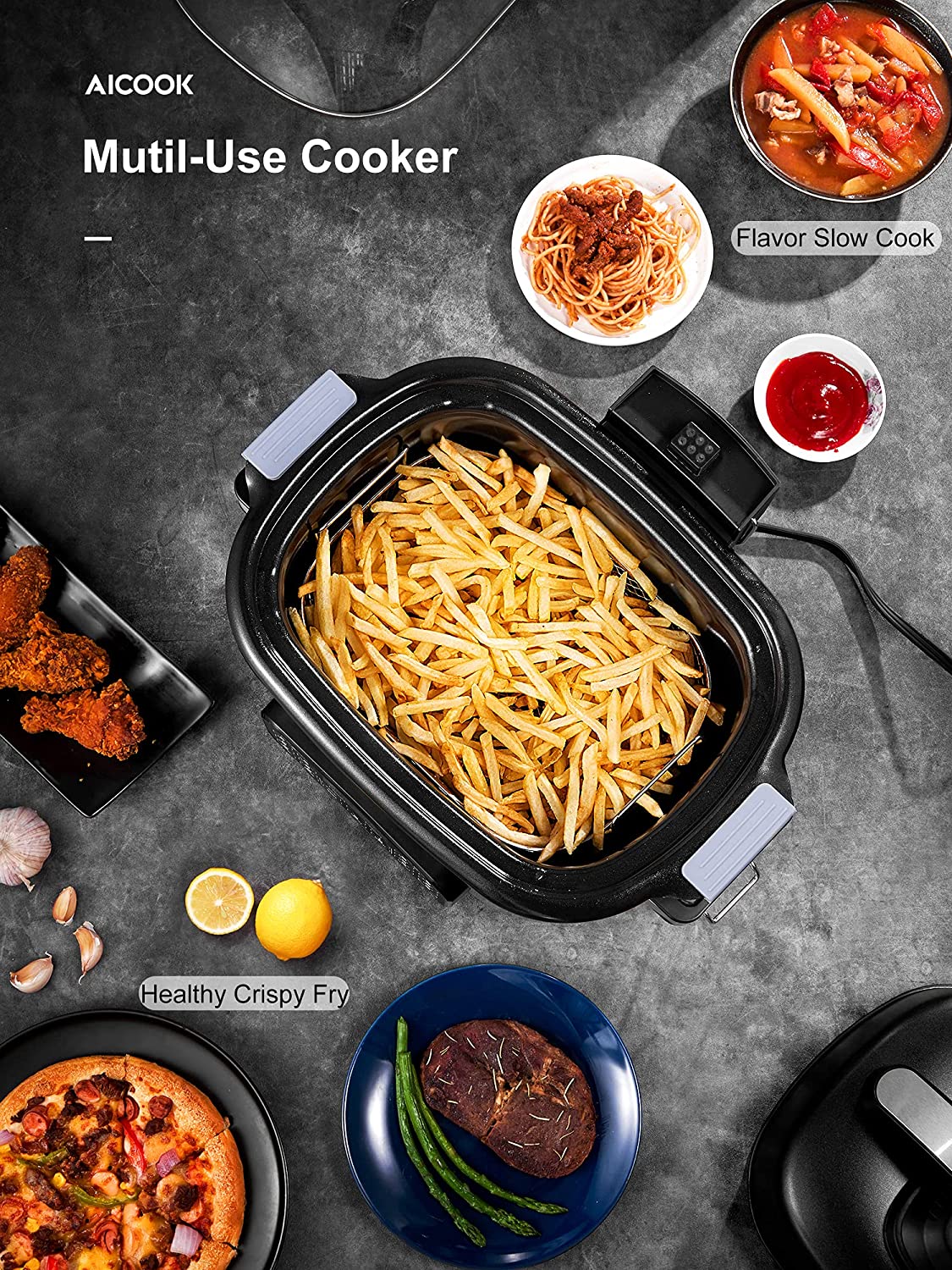 6.5qt Slow Cooker Air Fryer Combo, 12-in-1 Multicooker Programmable, A –  AICOOK