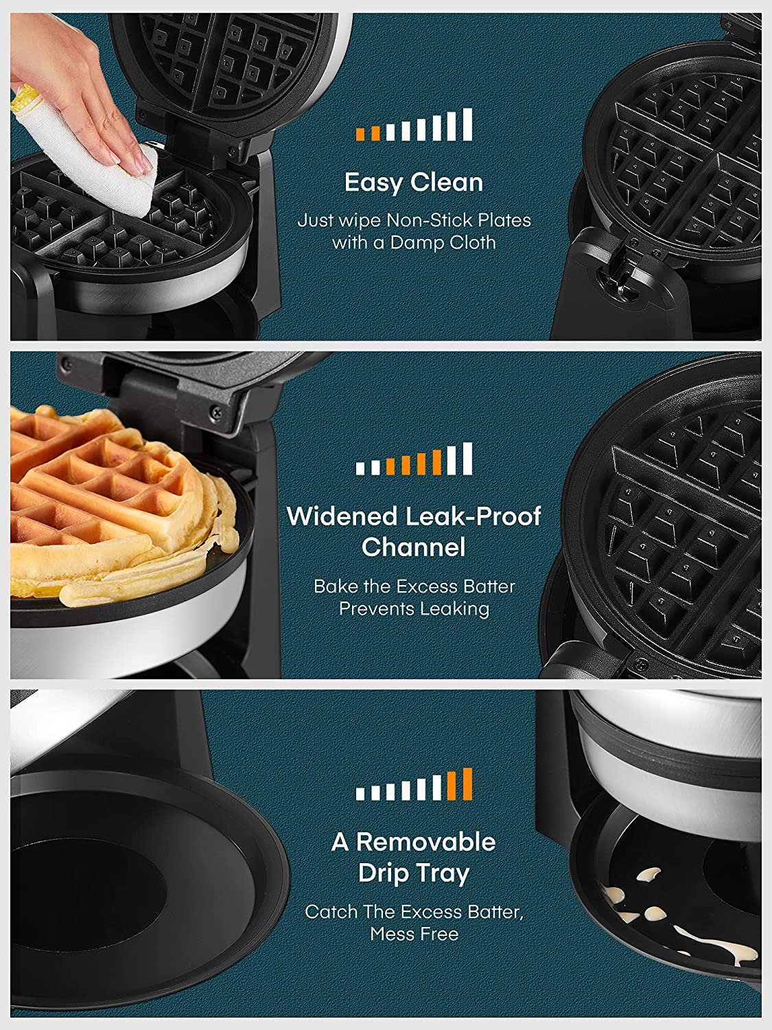 Black & Decker Double Flip Waffle Maker - 1200W - Black