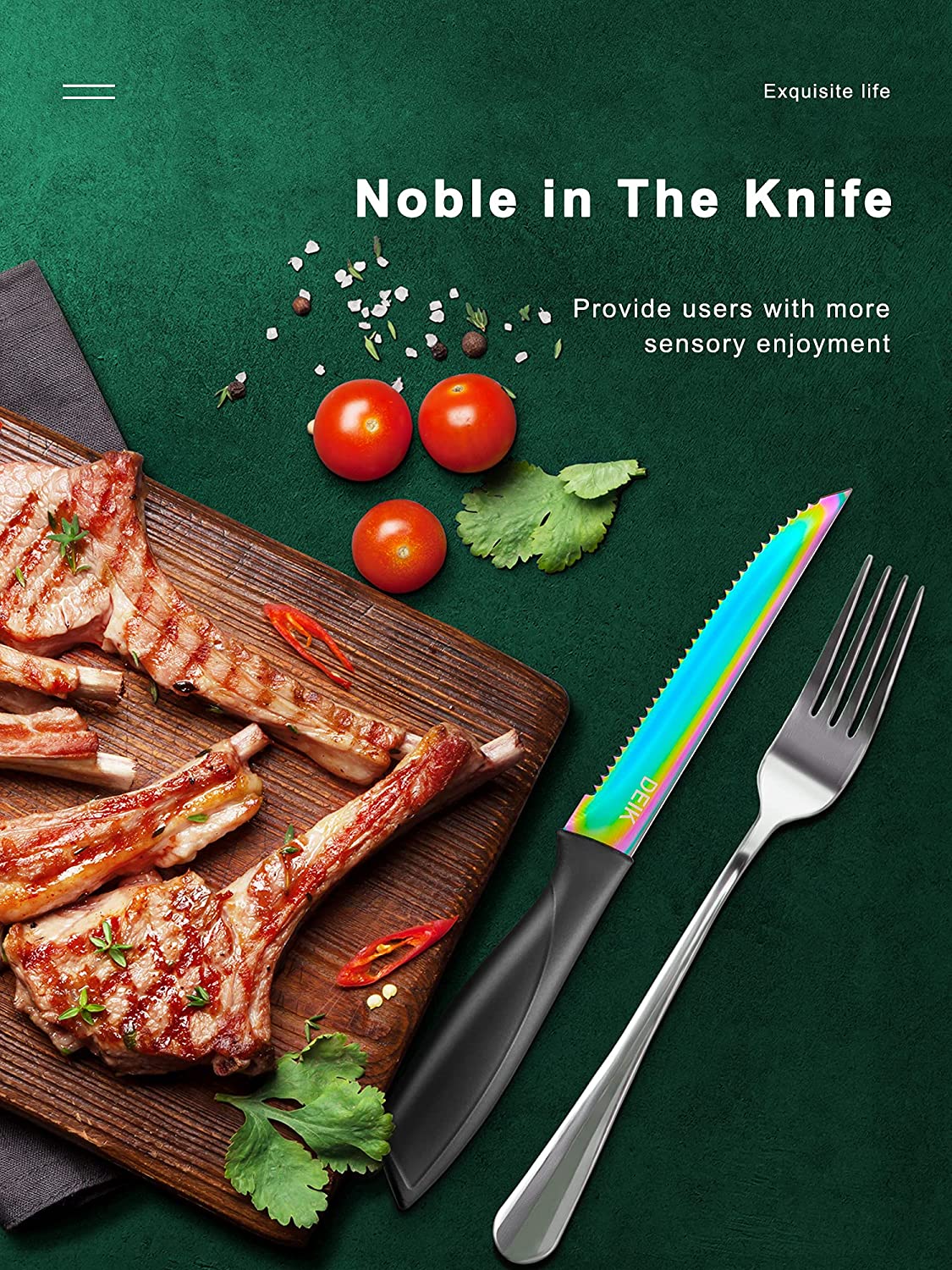 KITWARE Rainbow Steak Knife Set with Gift Box, 6-Piece Sharp Steak