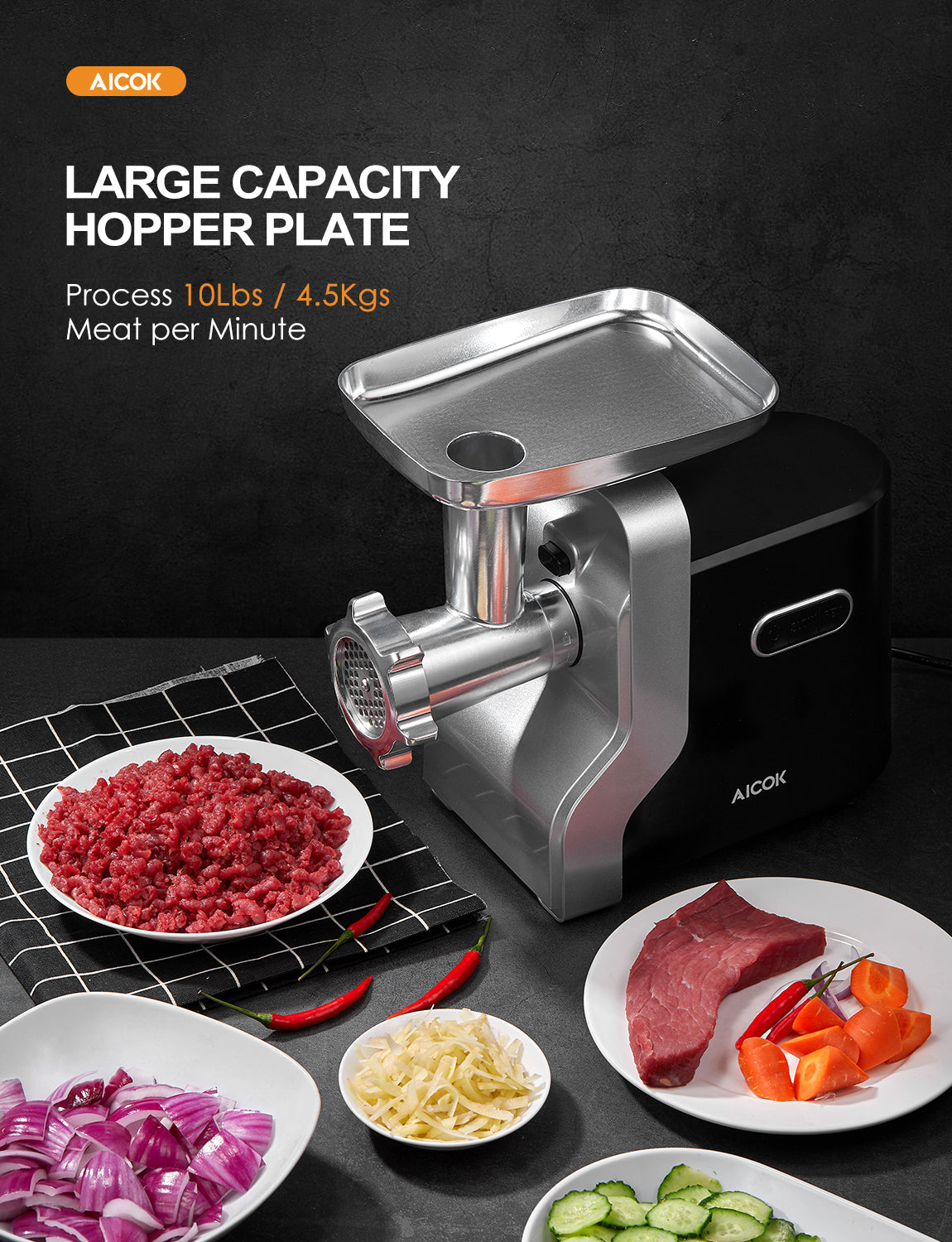 Meat Grinder Electric, 5 In 1 Home Use Heavy Duty Meat Grinder, Sausage StufferKubbe Maker, Vegetable Slicer/Shredder/Grater, Overheat Protection