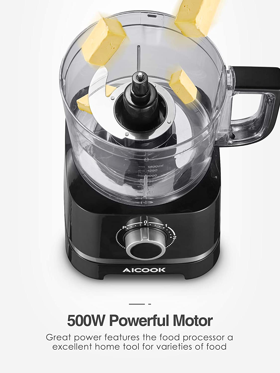 AICOK 5-Cup Food Processor, 3 Speeds 500W, Electric Food Chopper Stainless  Steel