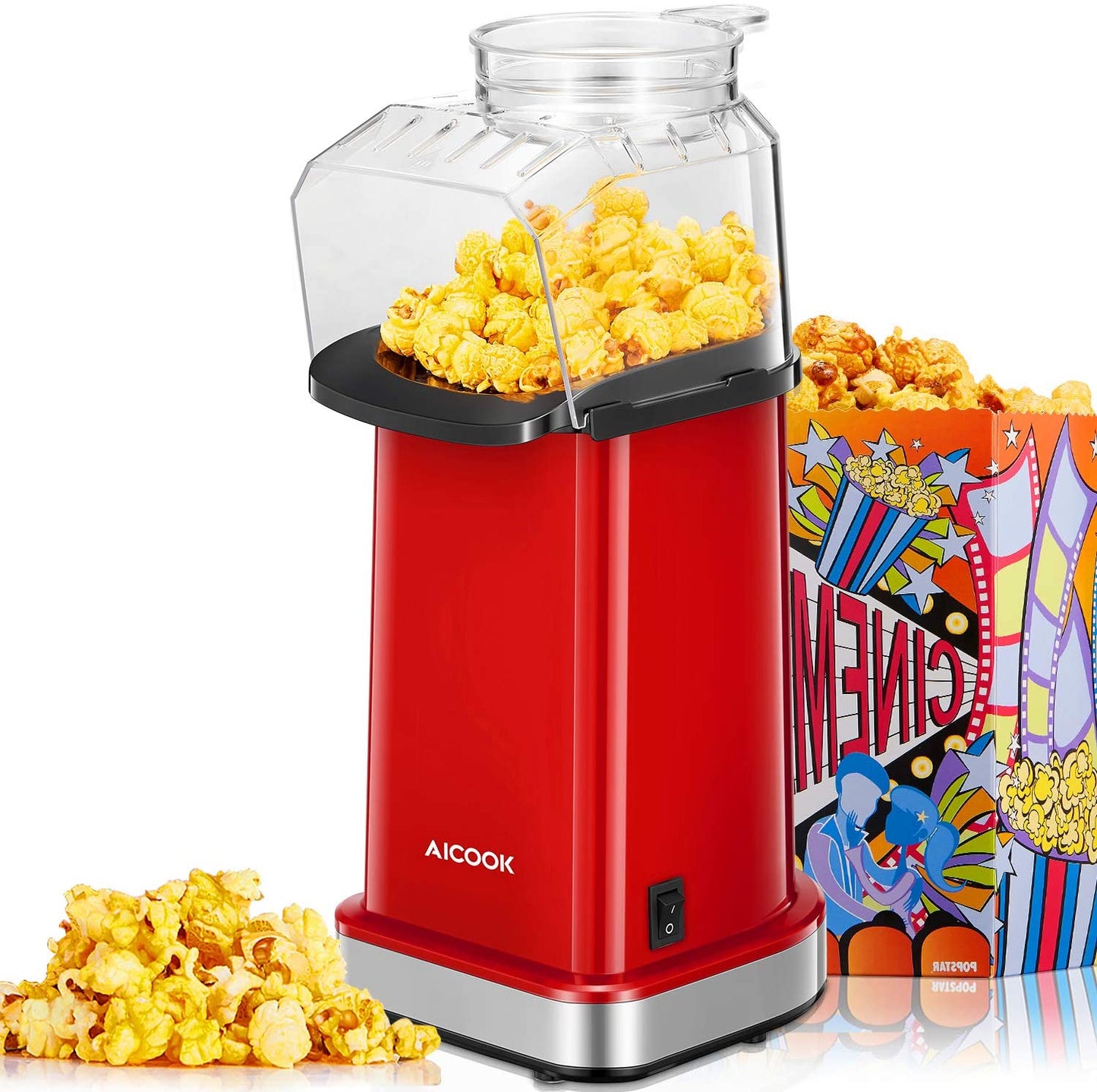 Homgeek Popcorn Maker 1200 Watts Hot Air Popcorn Popper Machine with Mini  Basketball Hoop, Red 