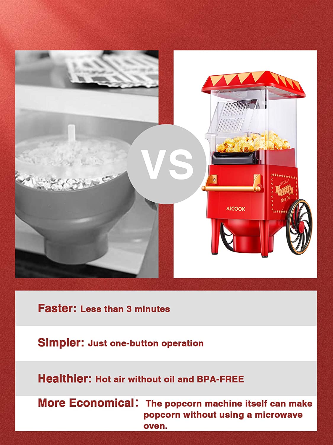  Air Popper Popcorn Maker – Vintage-Style Countertop