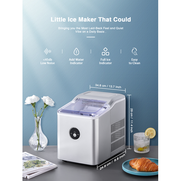 AICOOK | Ice Maker Countertop, 28 lbs. Ice in 24 Hrs, Portable Ice Maker Machine 2L with LED Display Perfect for Parties Mixed Drinks, Ice Scoop and Basket